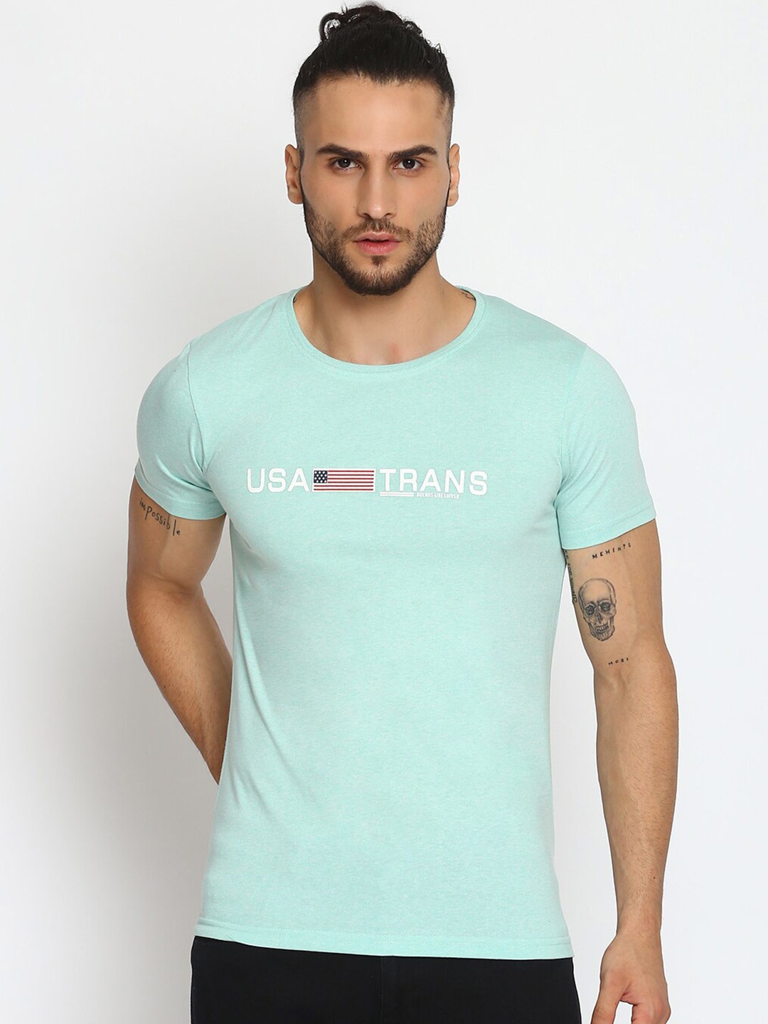 

MKH Men Sea Green Printed Sports T-shirt