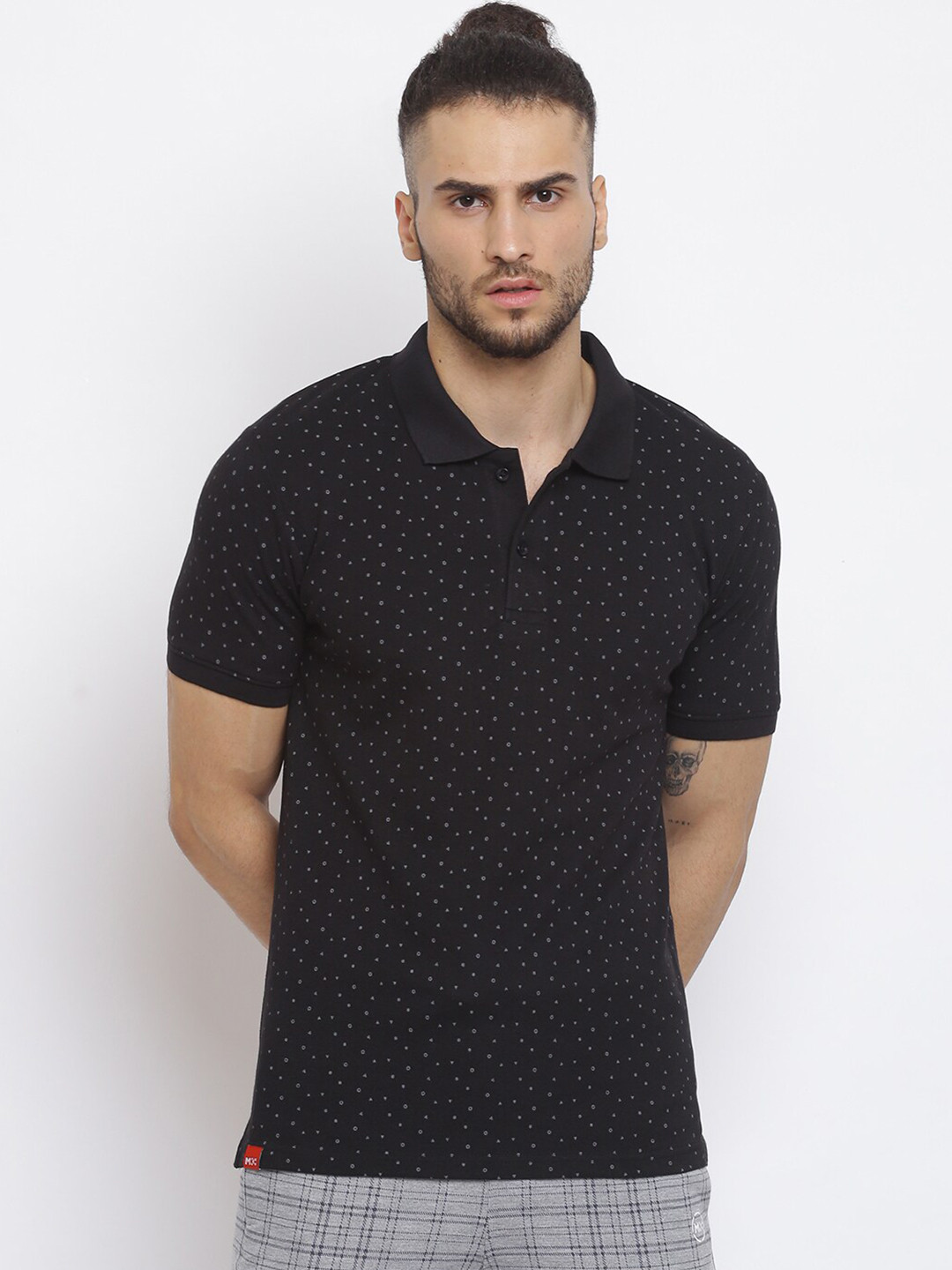 

MKH Men Printed Polo Collar Sports T-shirt, Black