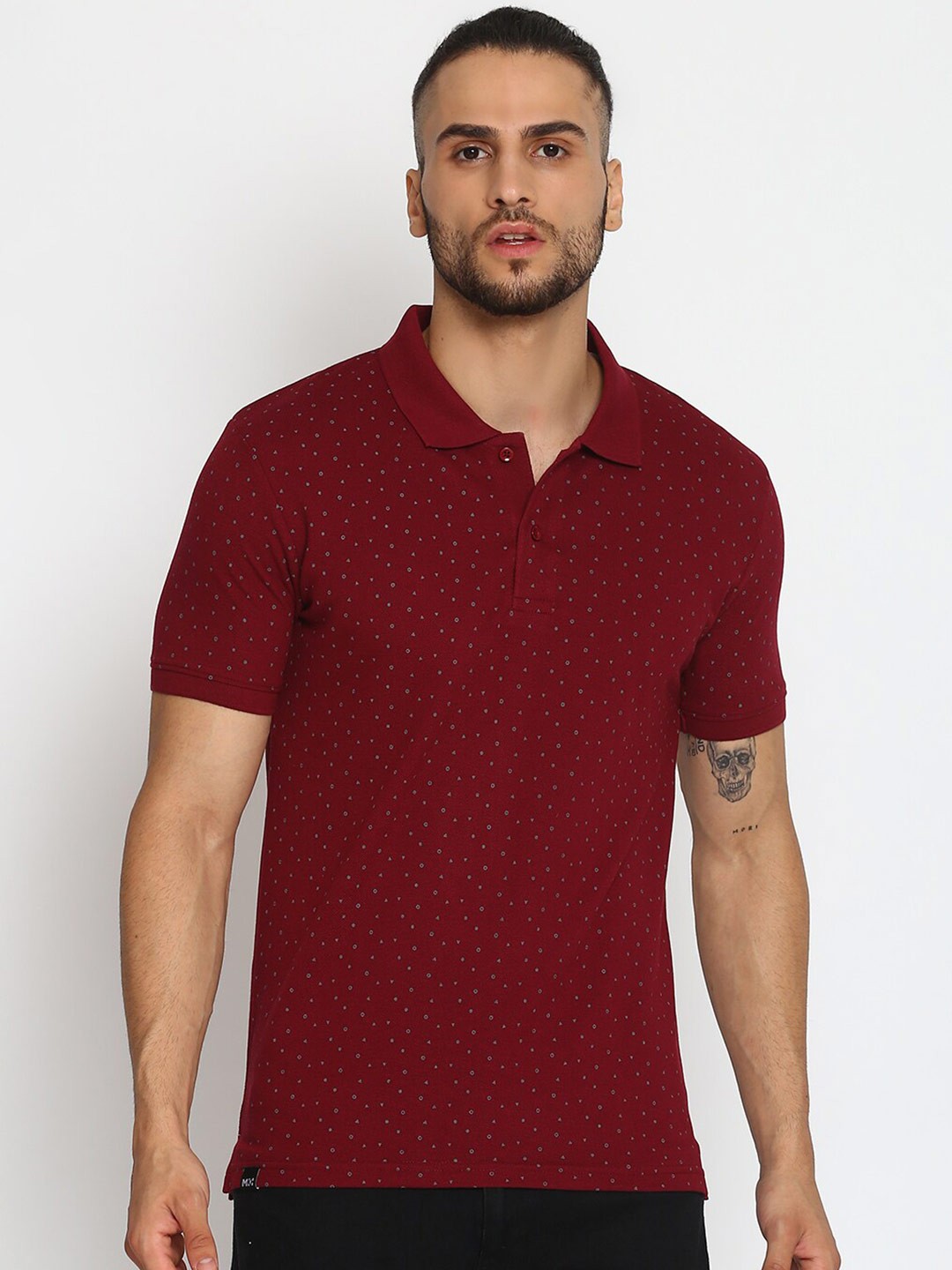 

MKH Men Maroon Printed Polo Collar T-shirt