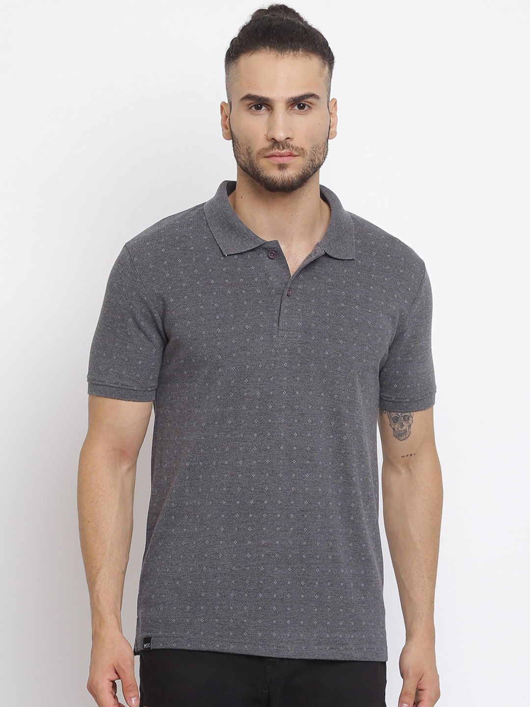 

MKH Men Grey Printed Polo Collar T-shirt
