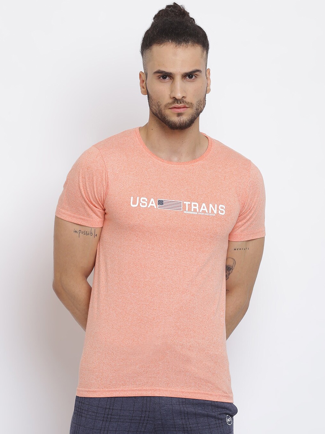 

MKH Men Peach-Coloured Printed T-shirt