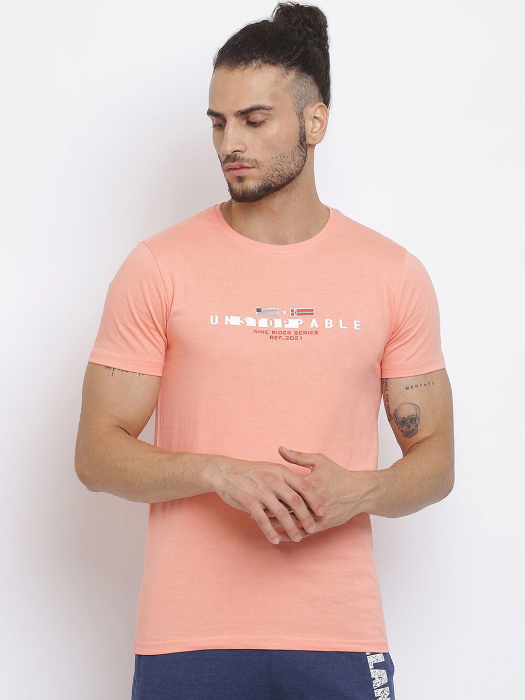 

MKH Men Peach-Coloured Typography Printed Cotton T-shirt
