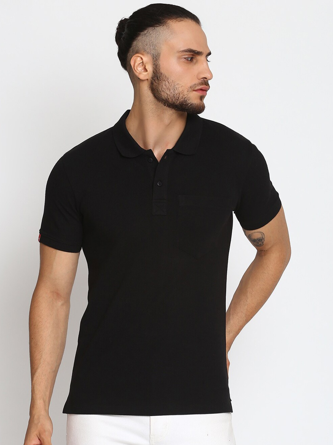 

MKH Men Black Polo Collar Sports T-shirt