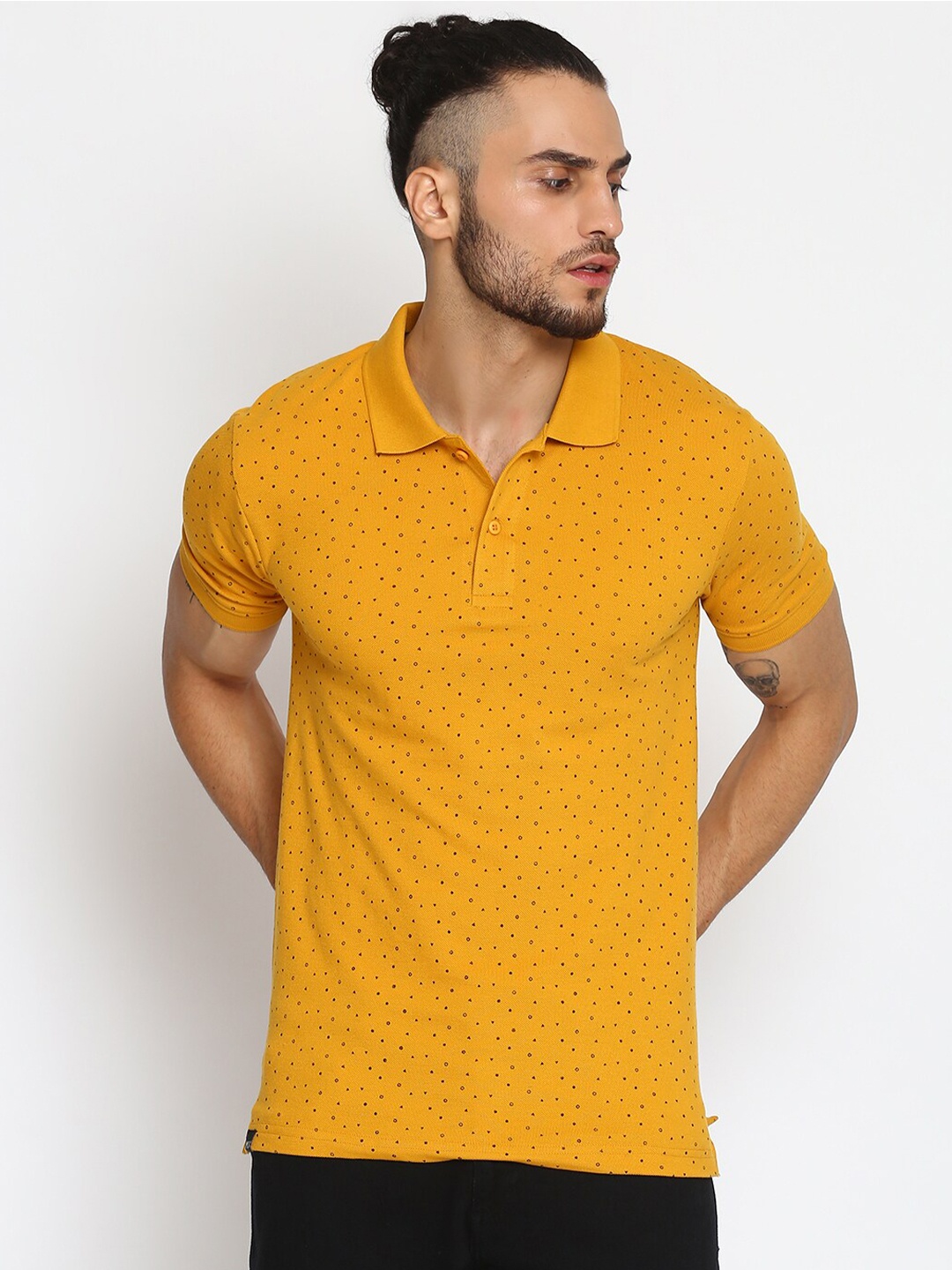 

MKH Men Mustard Yellow Printed Polo Collar T-shirt