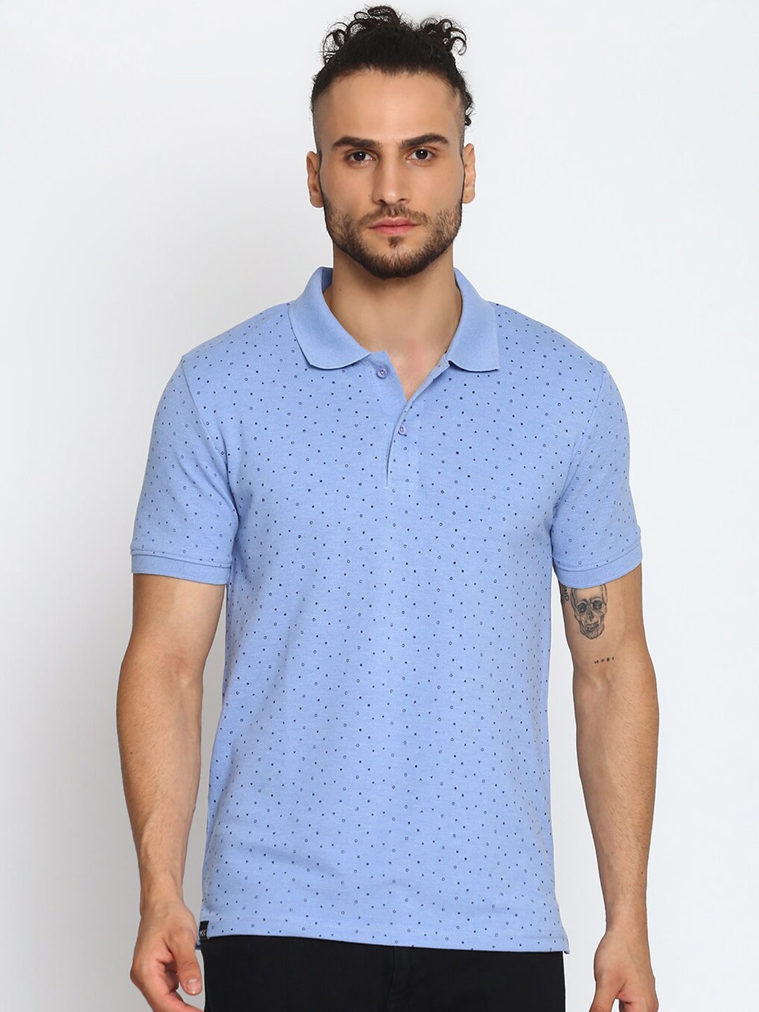 

MKH Men Blue Printed Polo Collar T-shirt