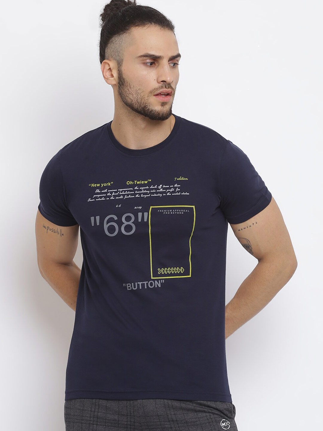

MKH Men Navy Blue Typography Printed T-shirt