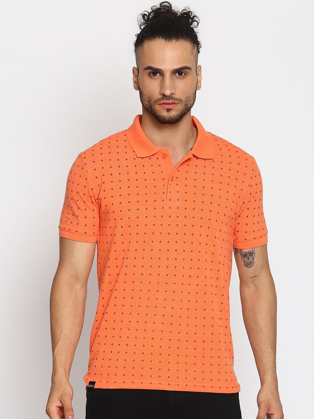 

MKH Men Orange Printed Polo Collar Sporty T-shirt