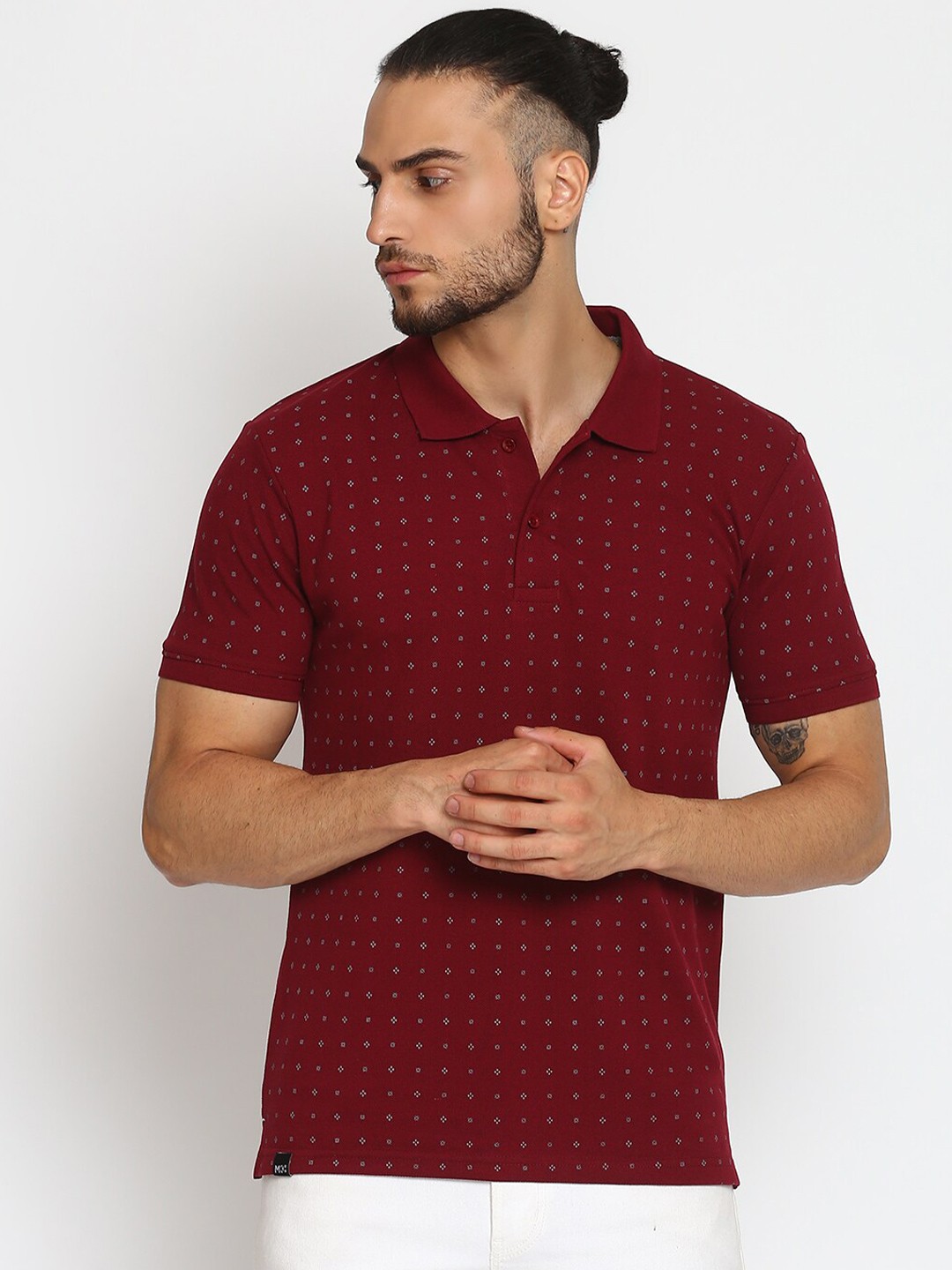 

MKH Men Maroon Printed Polo Collar T-shirt