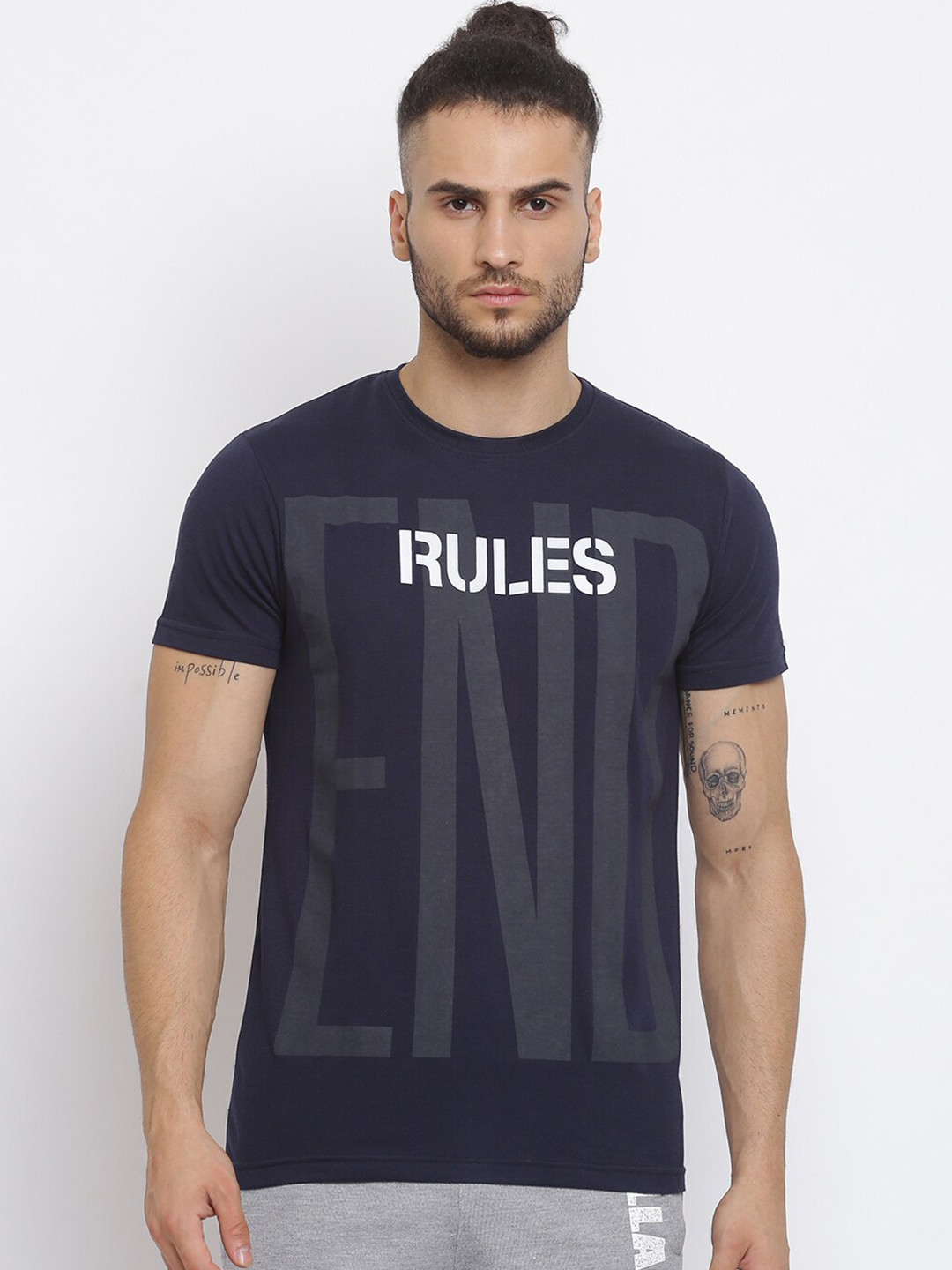 

MKH Men Navy Blue Typography Printed T-shirt