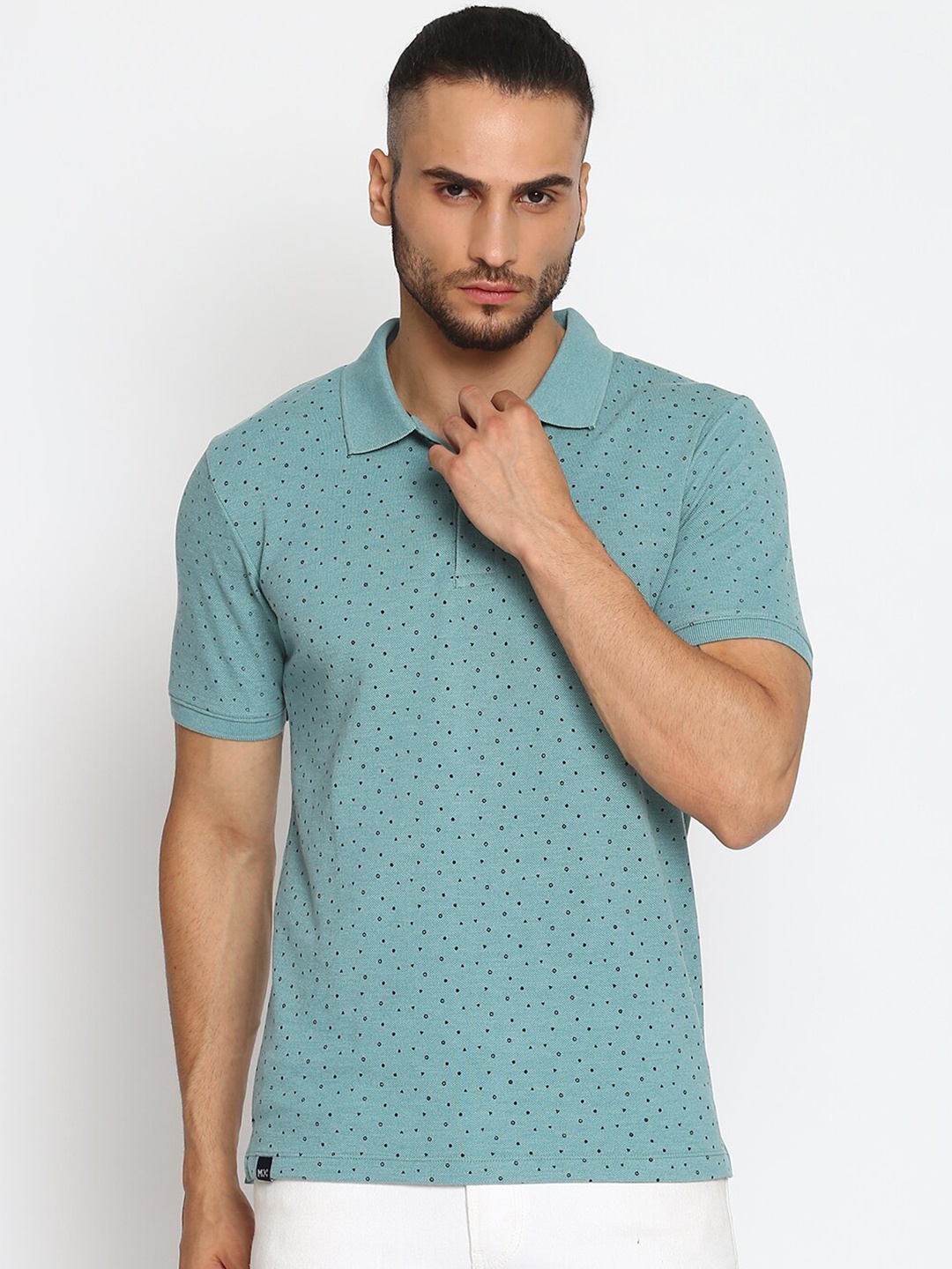 

MKH Men Printed Polo Collar Sports T-shirt, Green