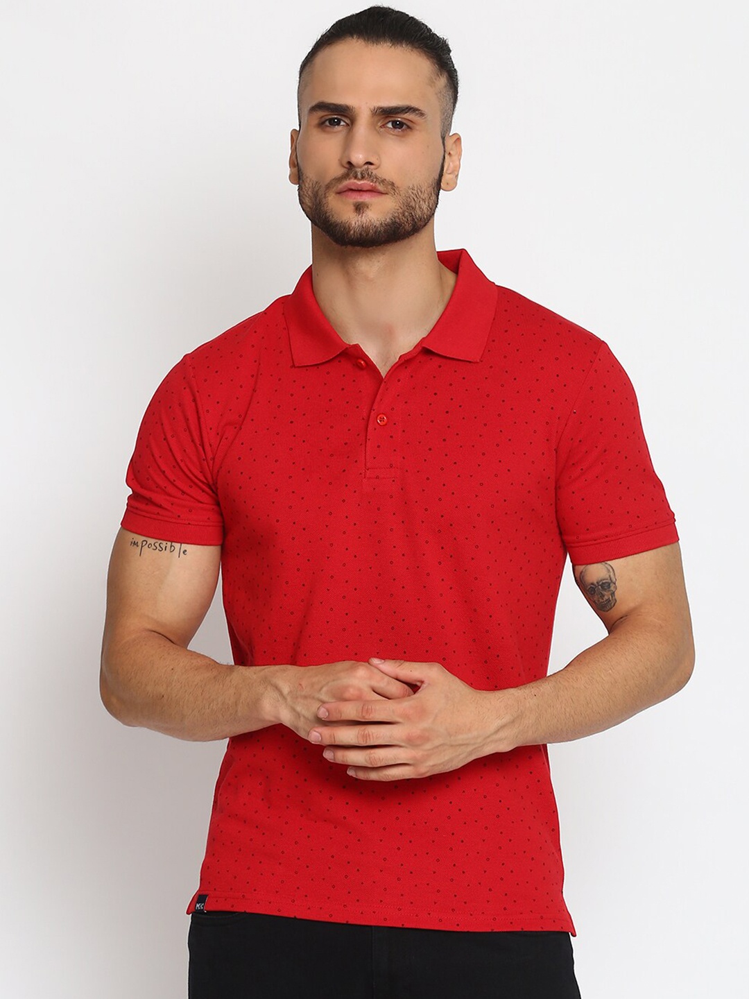 

MKH Men Printed Polo Collar Sports T-shirt, Red