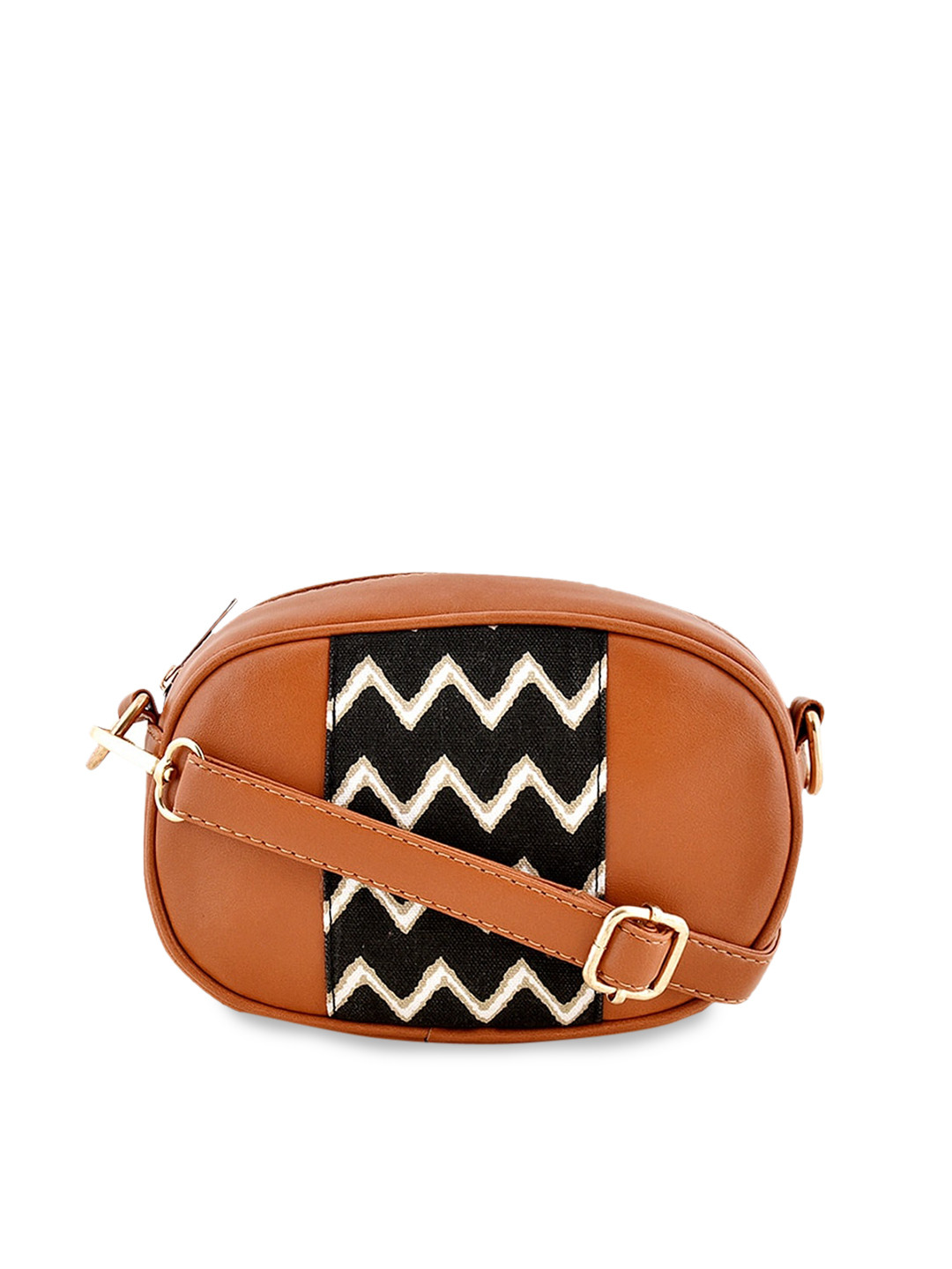 

Lychee bags Brown Geometric Printed PU Structured Sling Bag