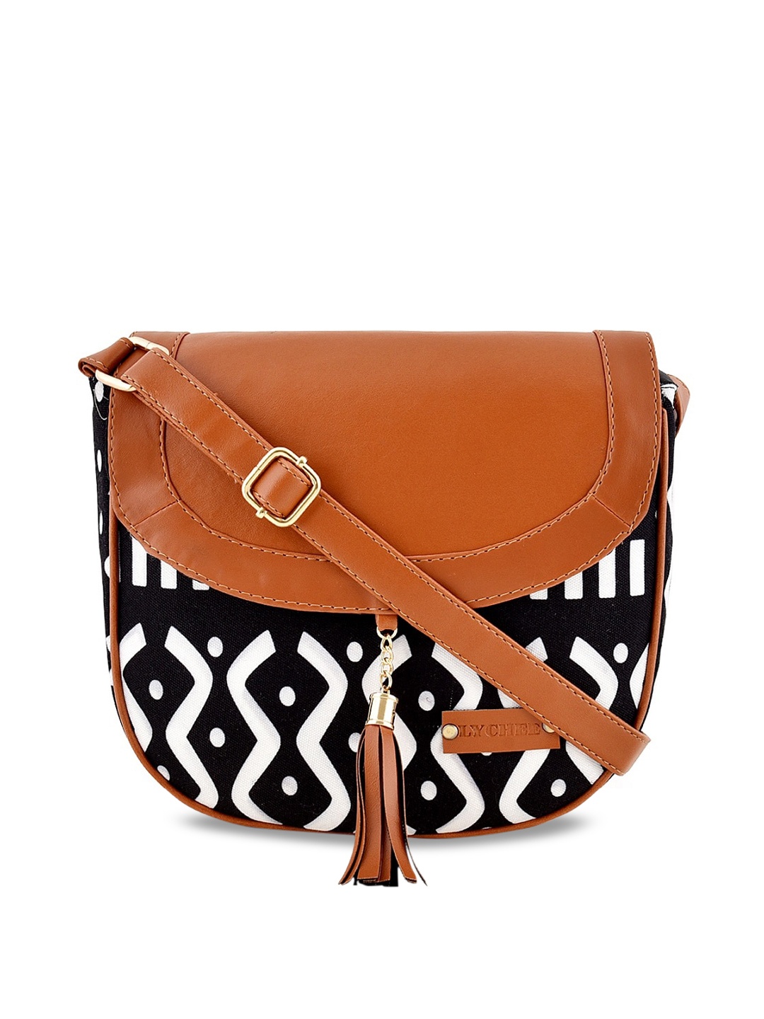 

Lychee bags Brown Geometric Printed Shopper Sling Bag