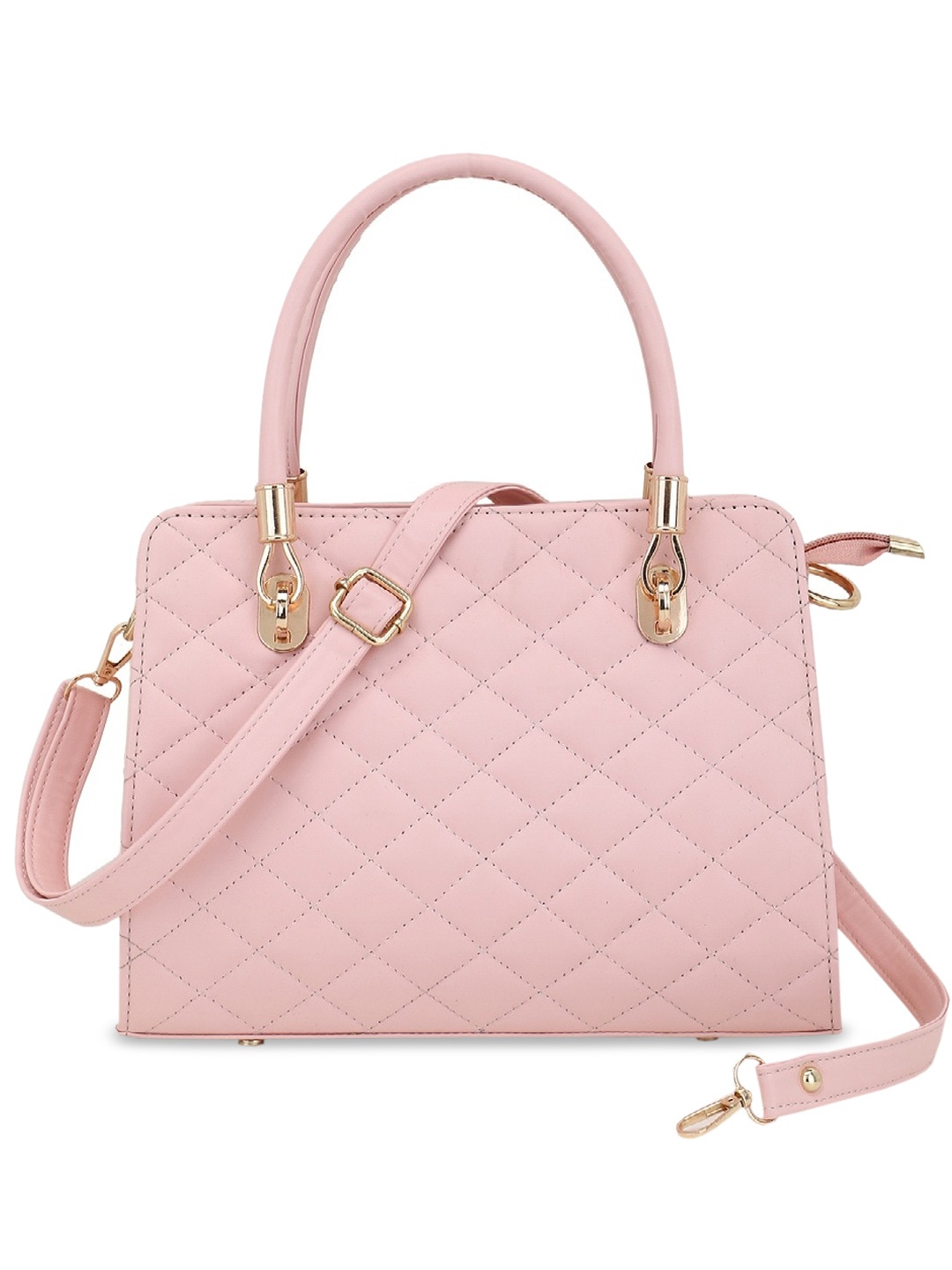 

Lychee bags Pink PU Structured Handheld Bag with Quilted
