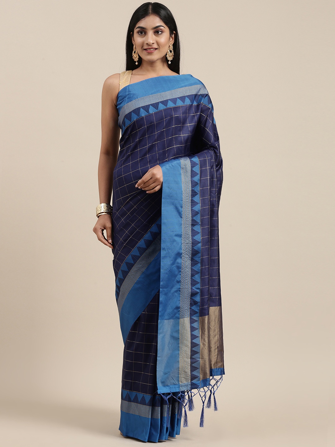 

Mitera Blue & Gold-Toned Woven Design Soft Raw Silk Saree