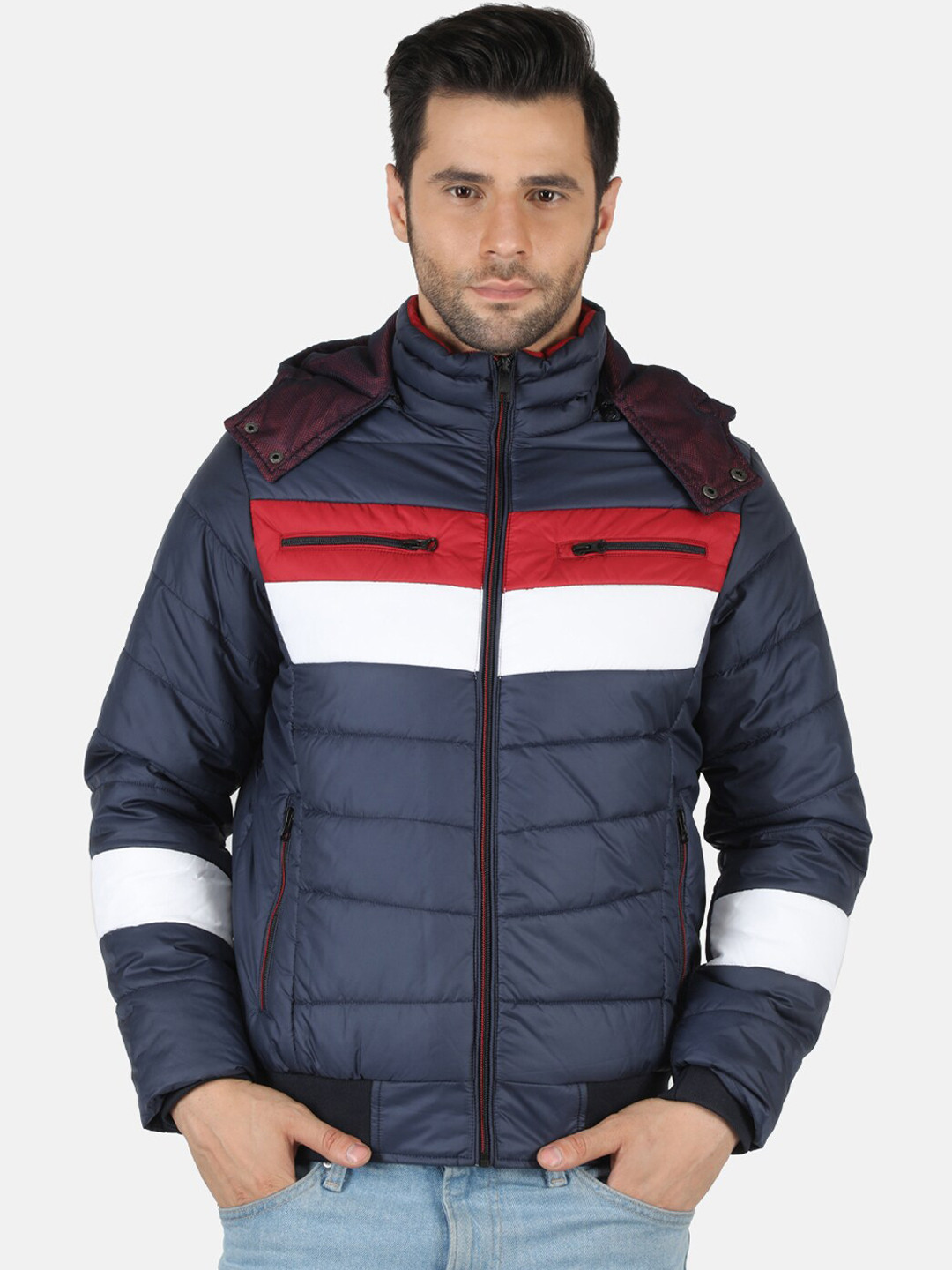 

Monte Carlo Men Multicoloured Striped Woolen Padded Jacket, Multi