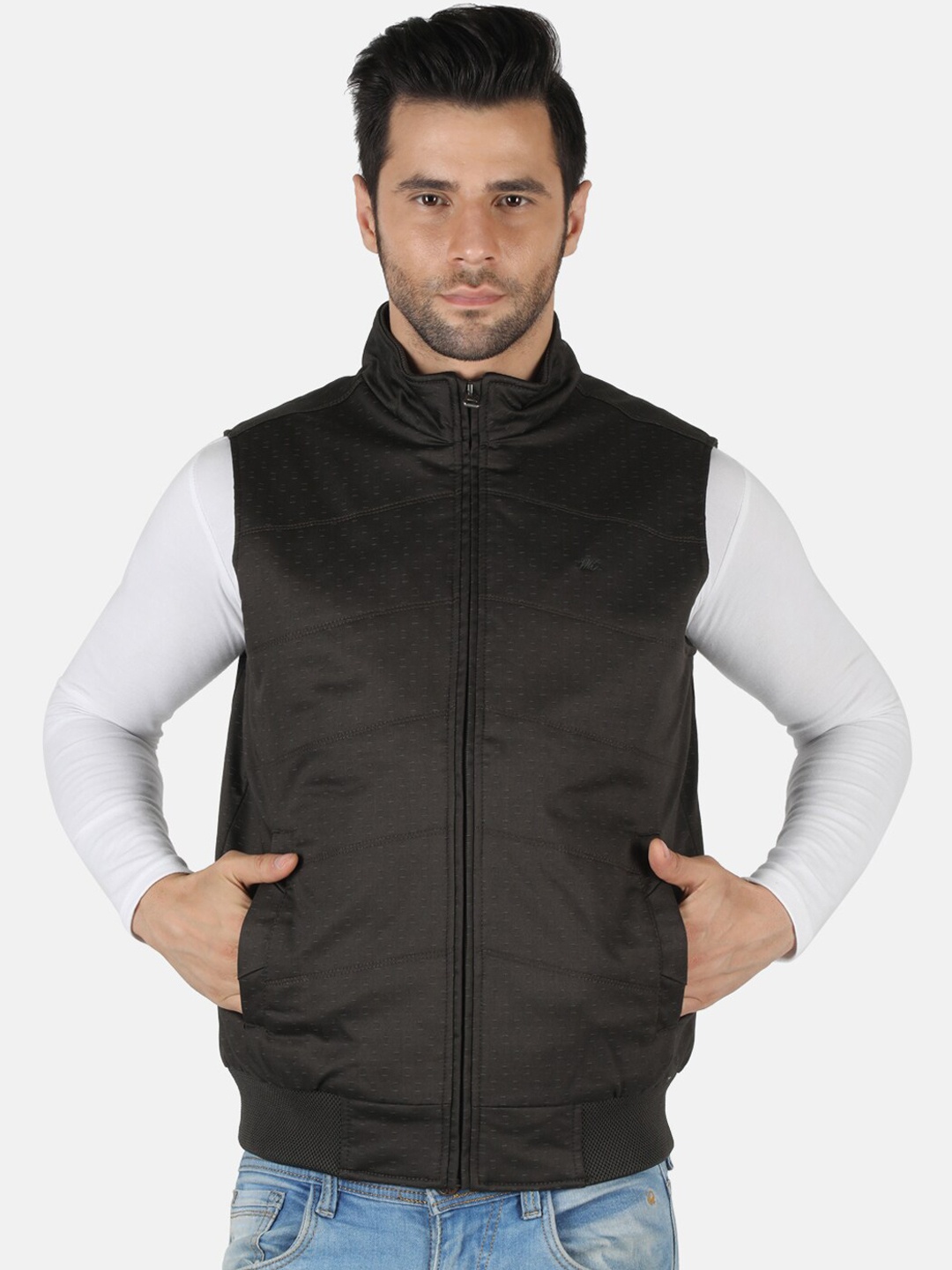 

Monte Carlo Men Black Solid Woolen Bomber Jacket