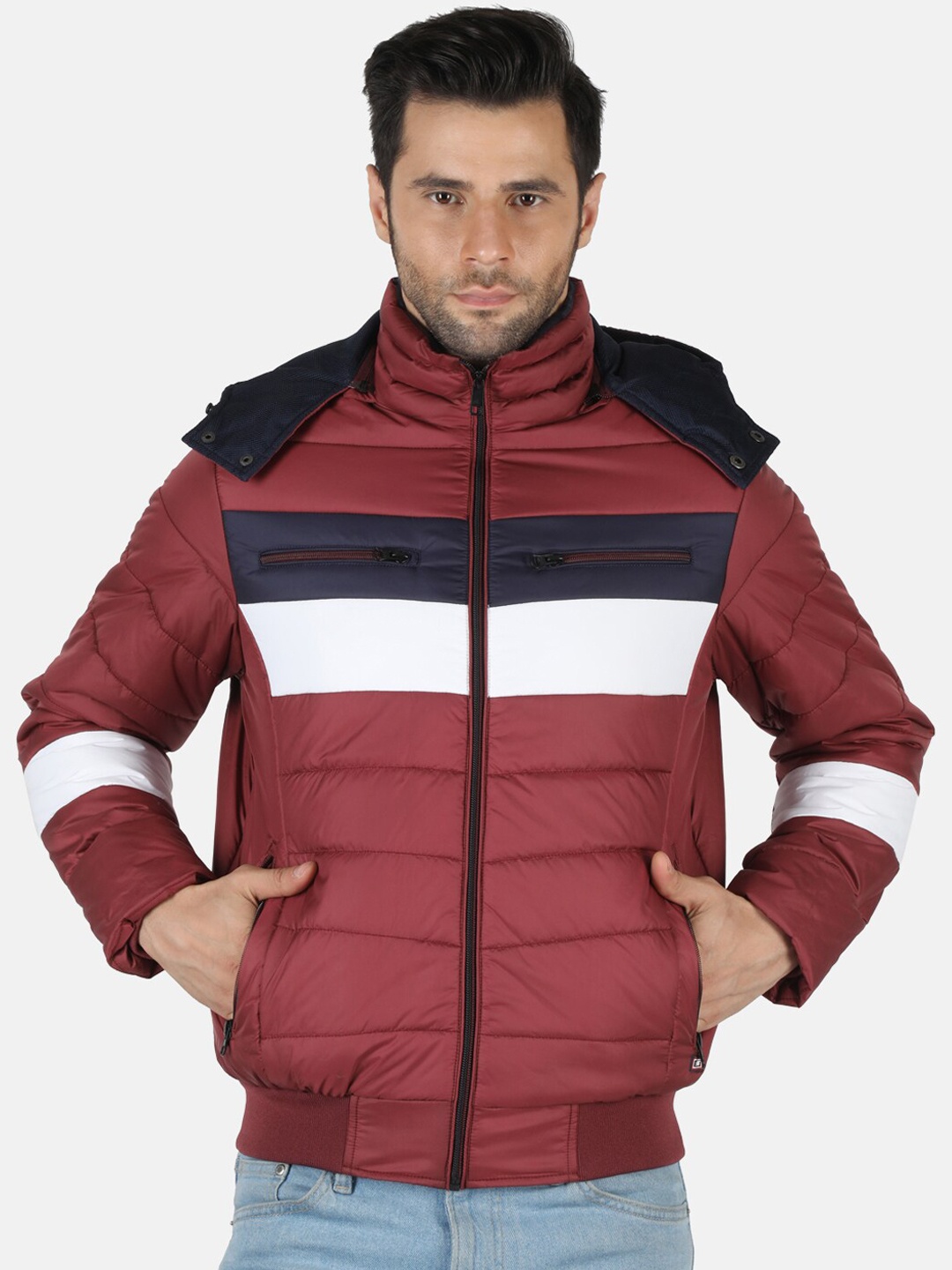 

Monte Carlo Men Red & White Colourblocked Bomber Jacket