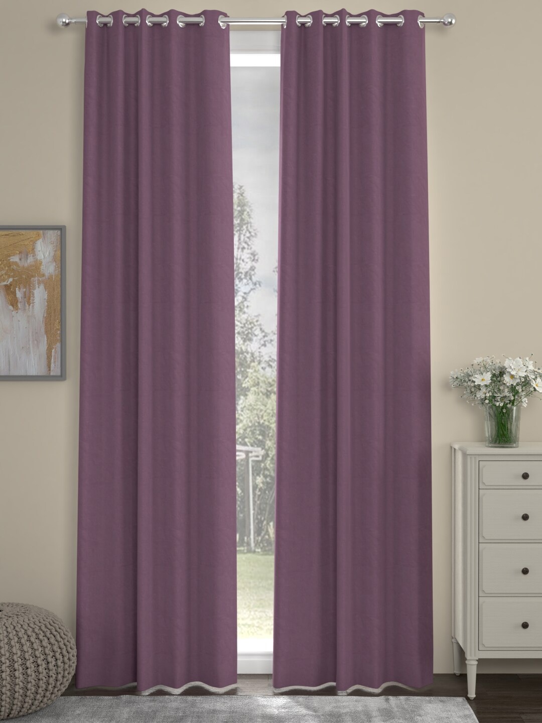 

ROSARA HOME Set Of 2 Purple Door Curtain