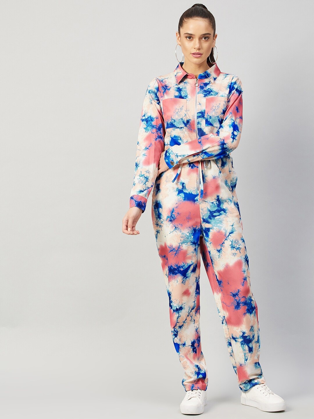 

Athena Pink & Blue Printed Basic Jumpsuit