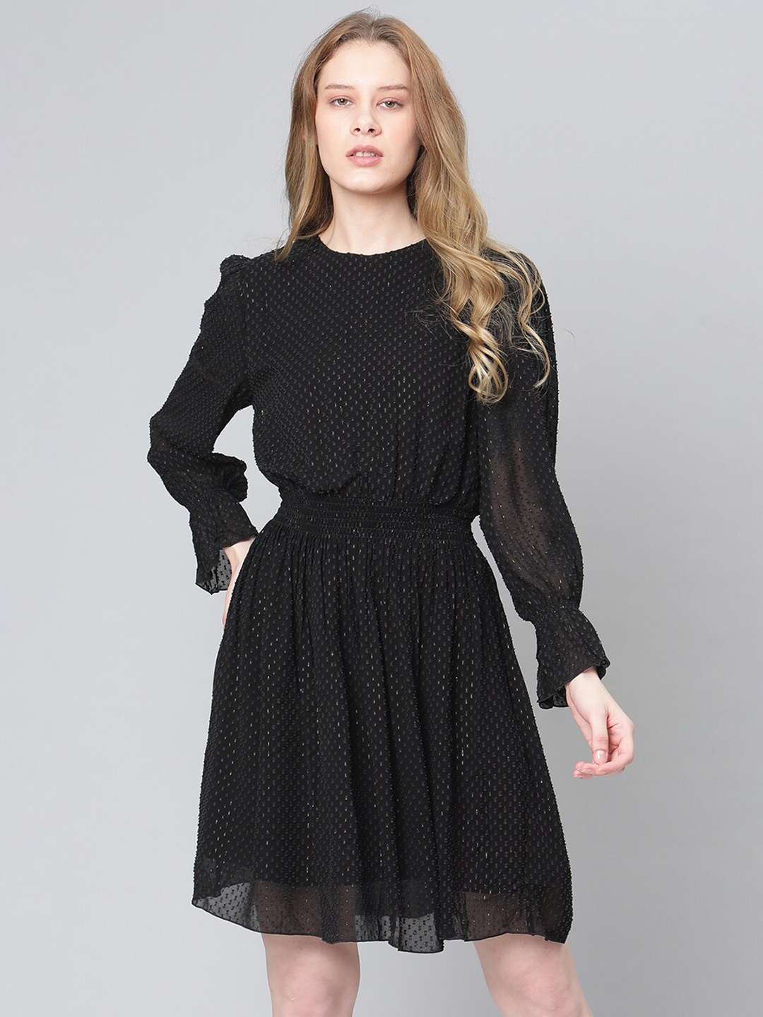 

GANT Women Black Self Design Fit and Flare Dress