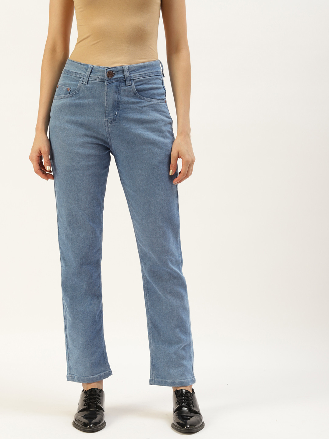 

PARIS HAMILTON Women Blue Boyfriend Fit High-Rise Stretchable Jeans