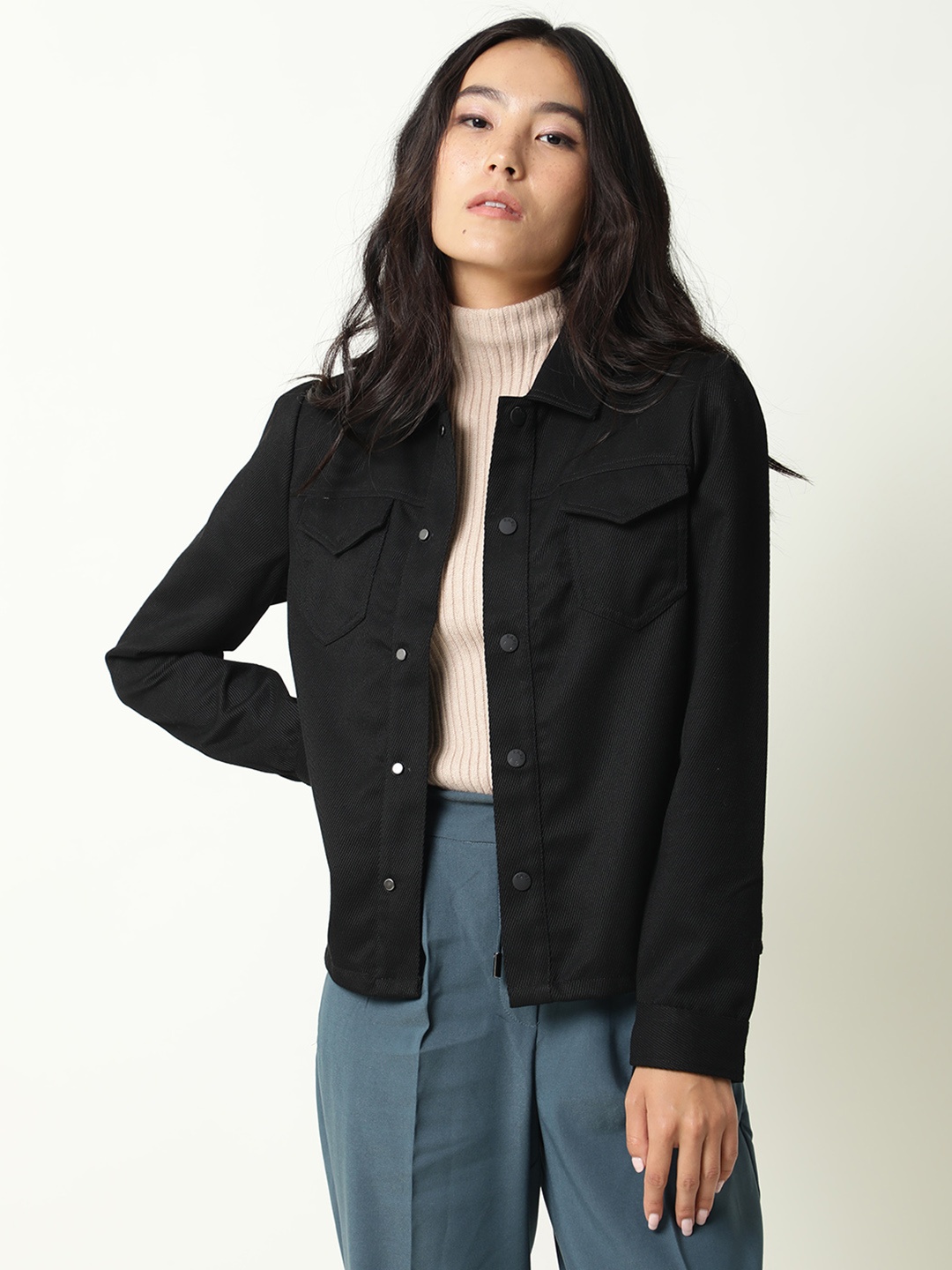 

RAREISM Women Black Denim Jacket