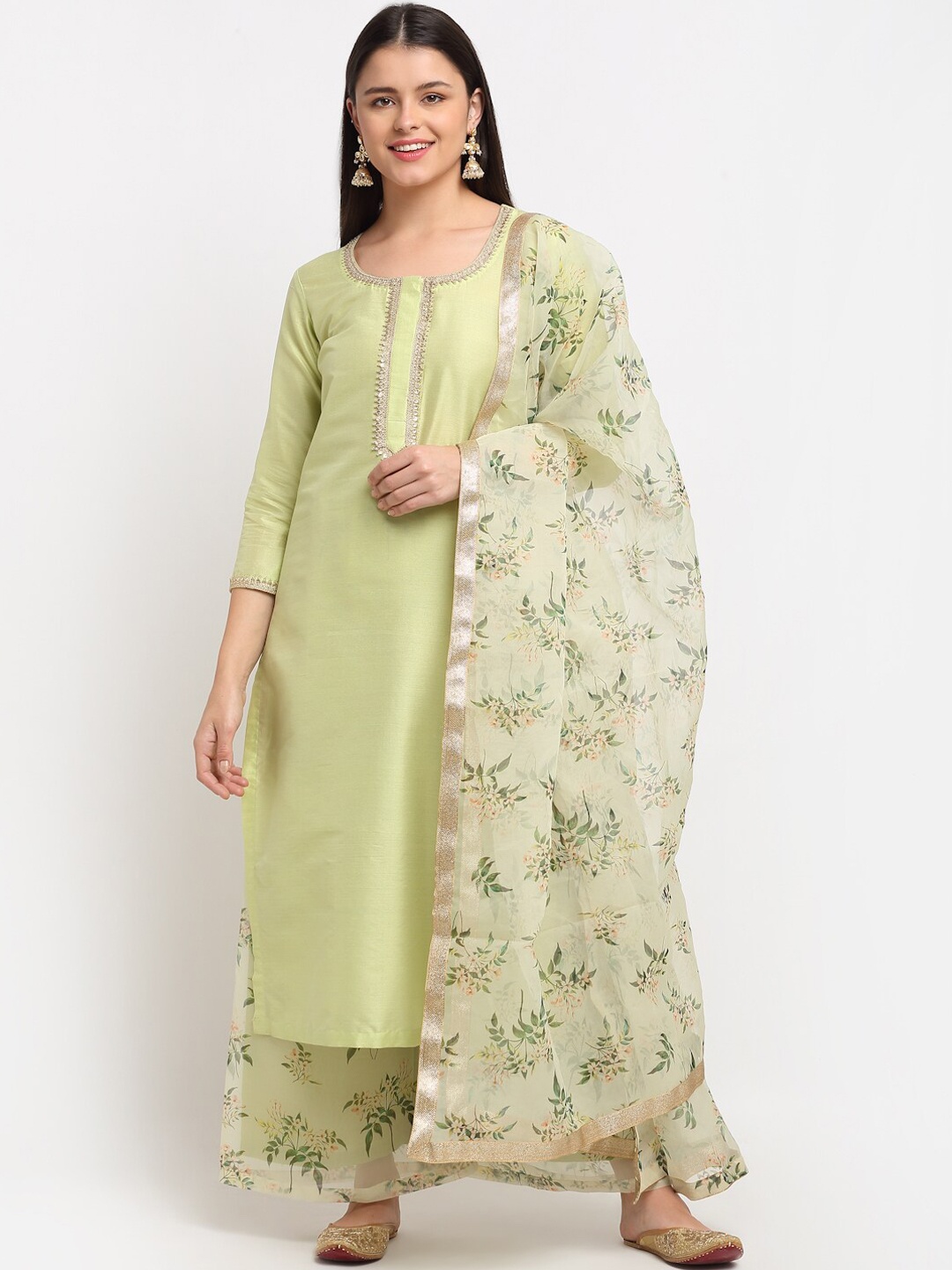 

anokherang Women Green Floral Gotta Patti Kurta with Palazzos & Dupatta