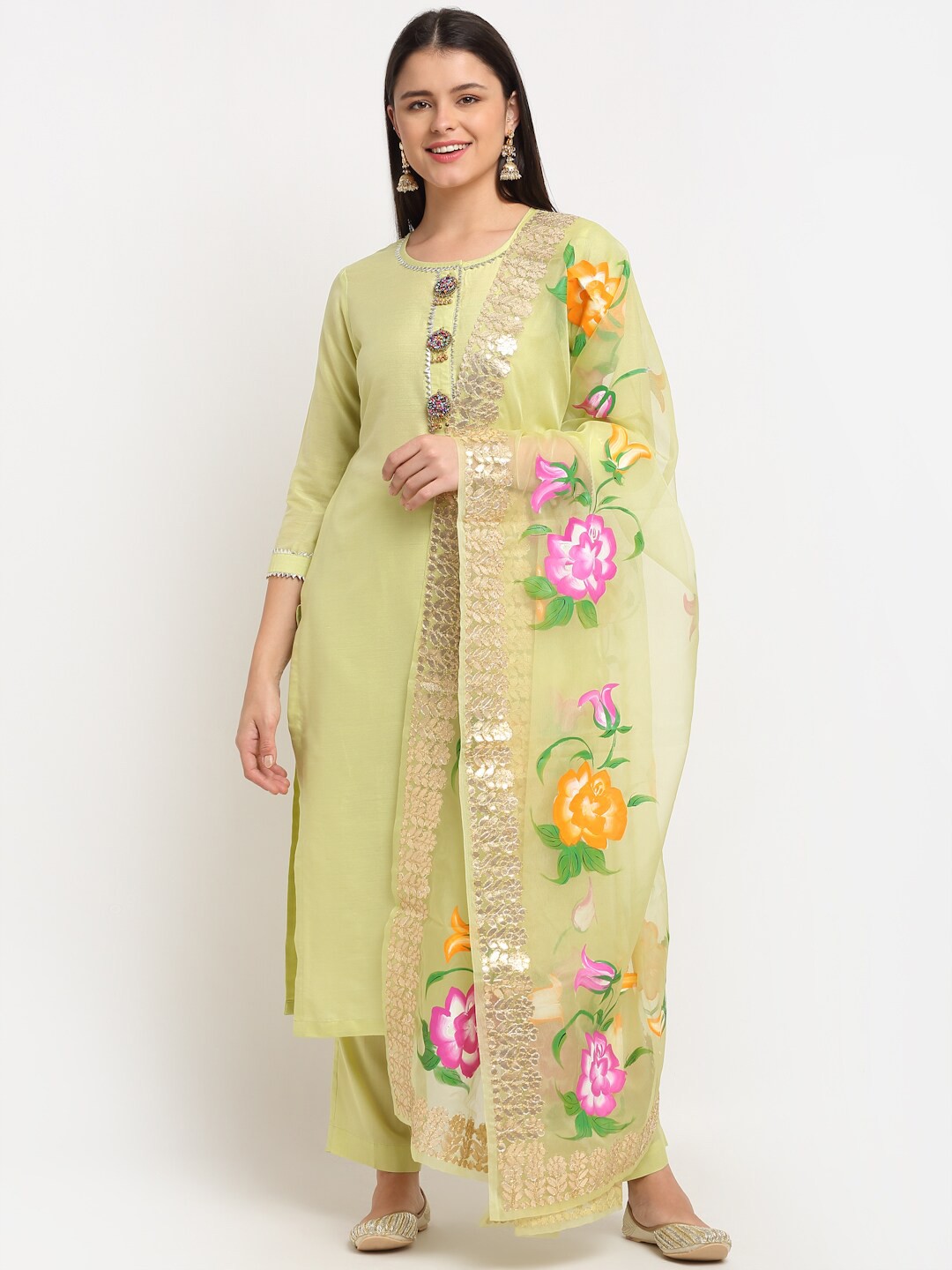 

anokherang Women Lime Green Kurta with Trousers & With Dupatta