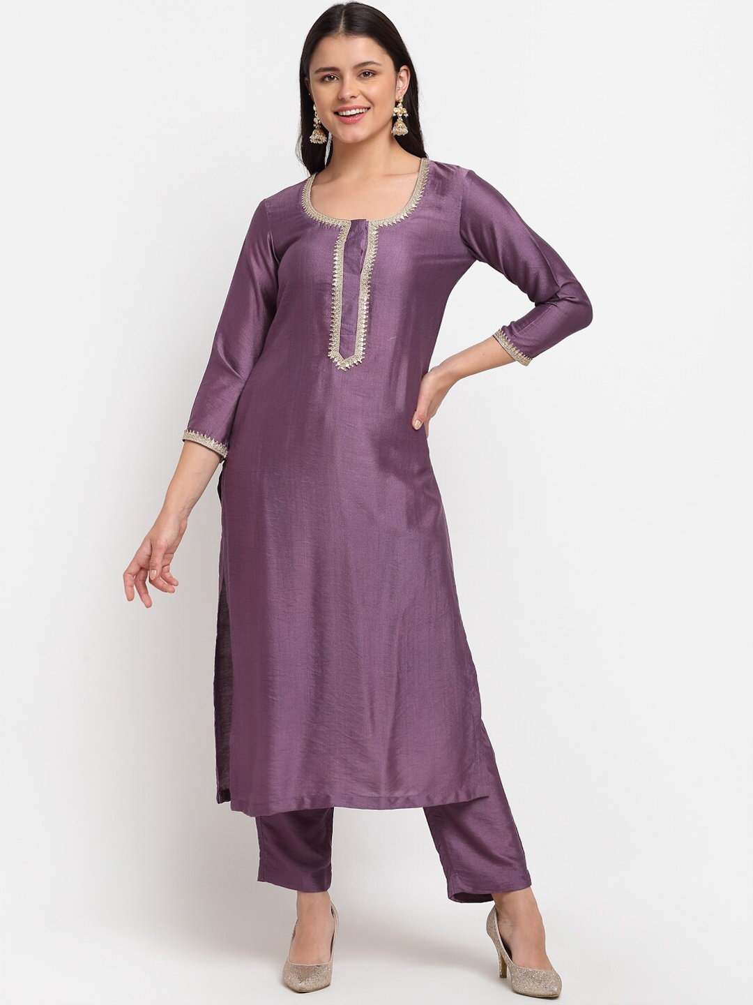 

anokherang Women Mauve Gotta Patti Kurti with Trousers