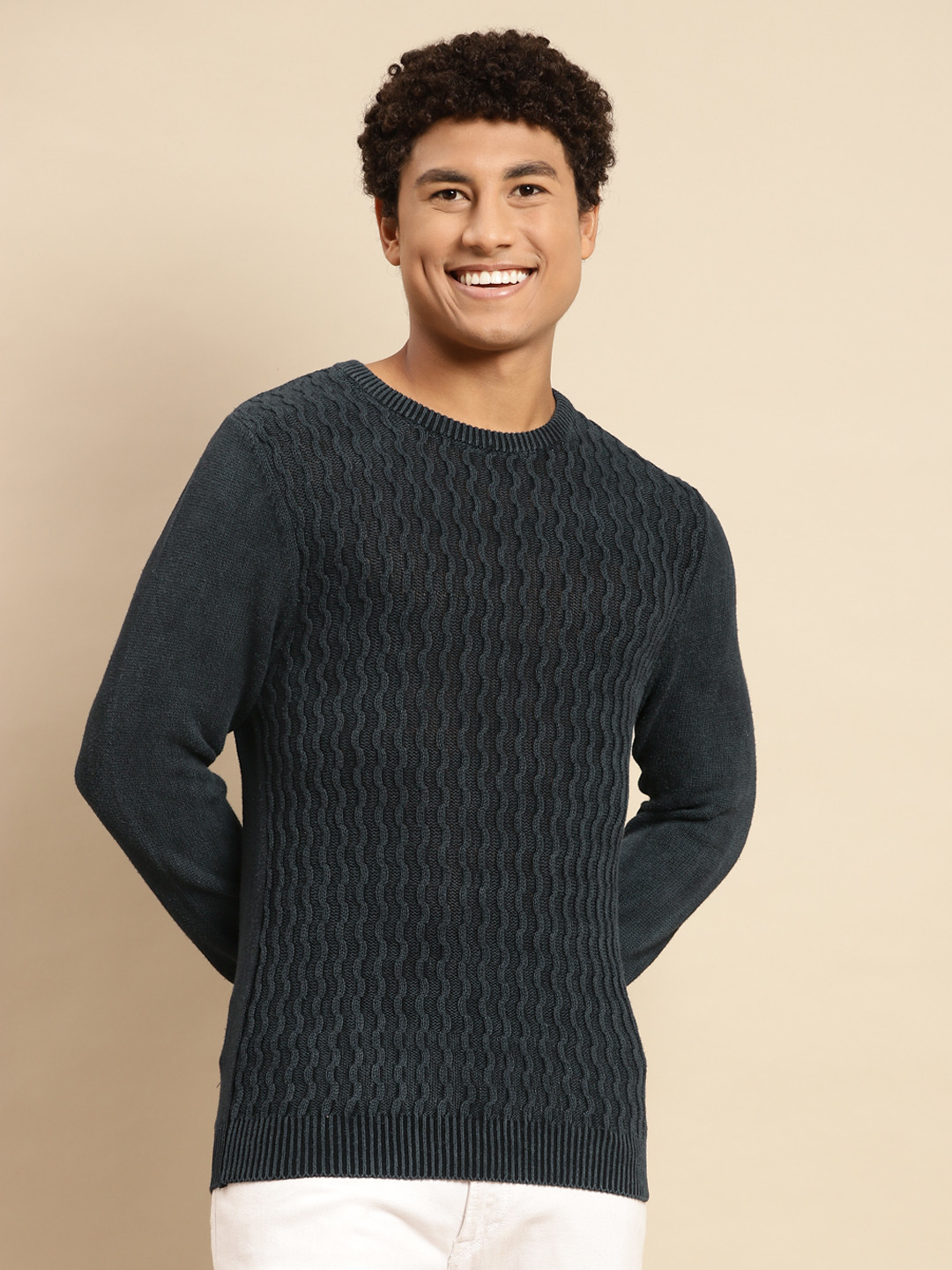 

United Colors of Benetton Men Charcoal Grey Ribbed Pullover