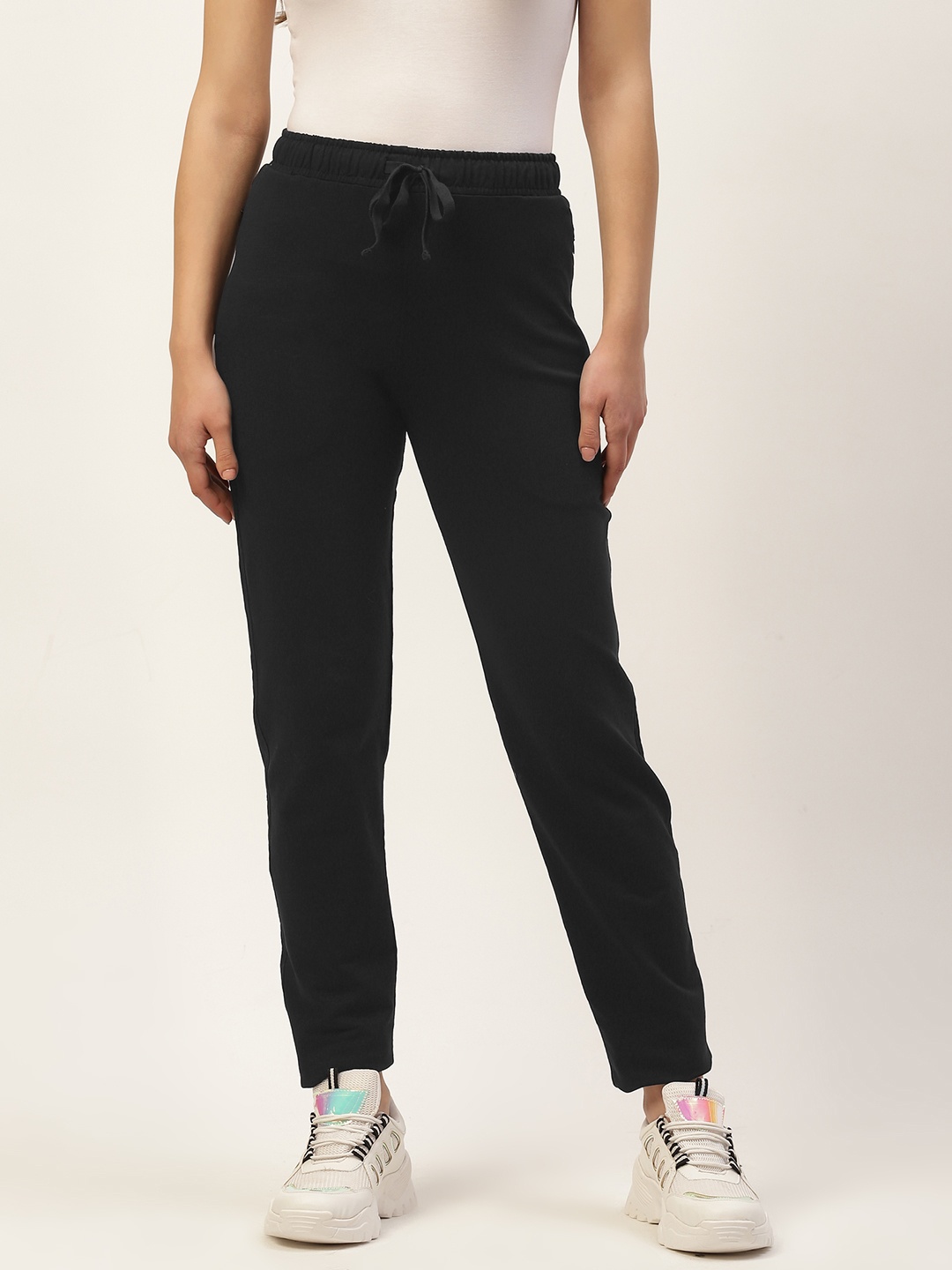 

Women black Solid Straight Fit Track Pants