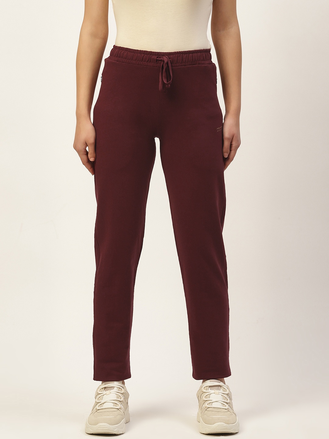 

Women Maroon Solid Straight Fit Track Pants