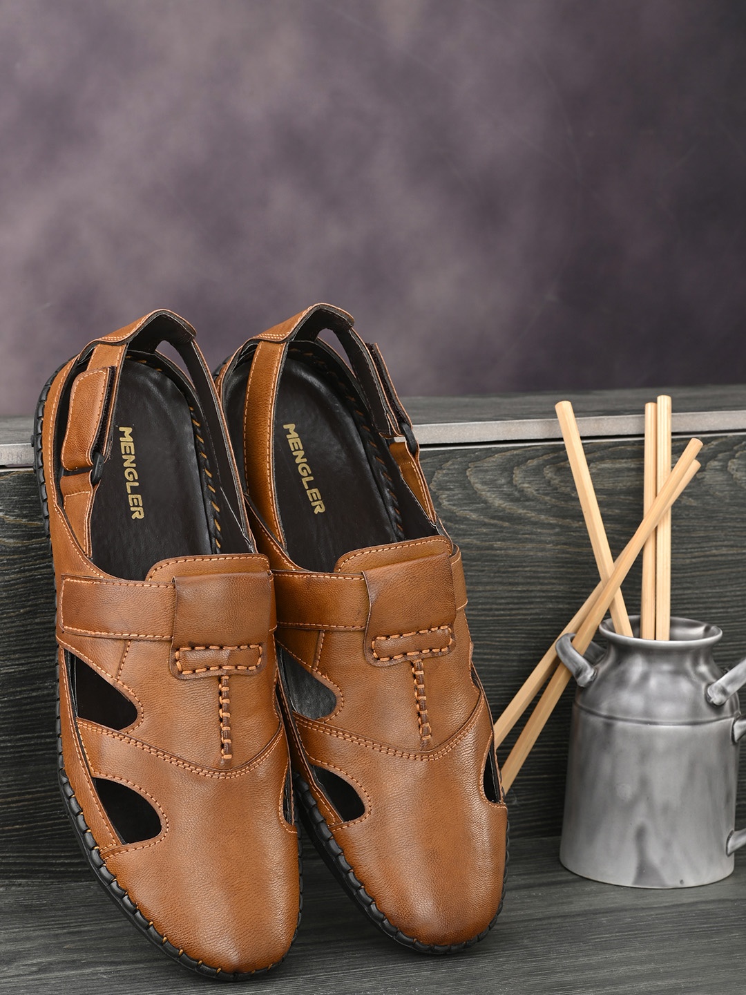 

MENGLER Men Tan Comfort Sandals