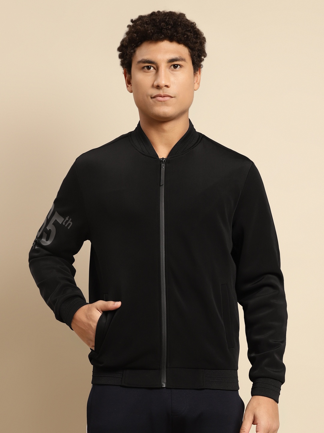 United Colors of Benetton Men Black Bomber Jacket