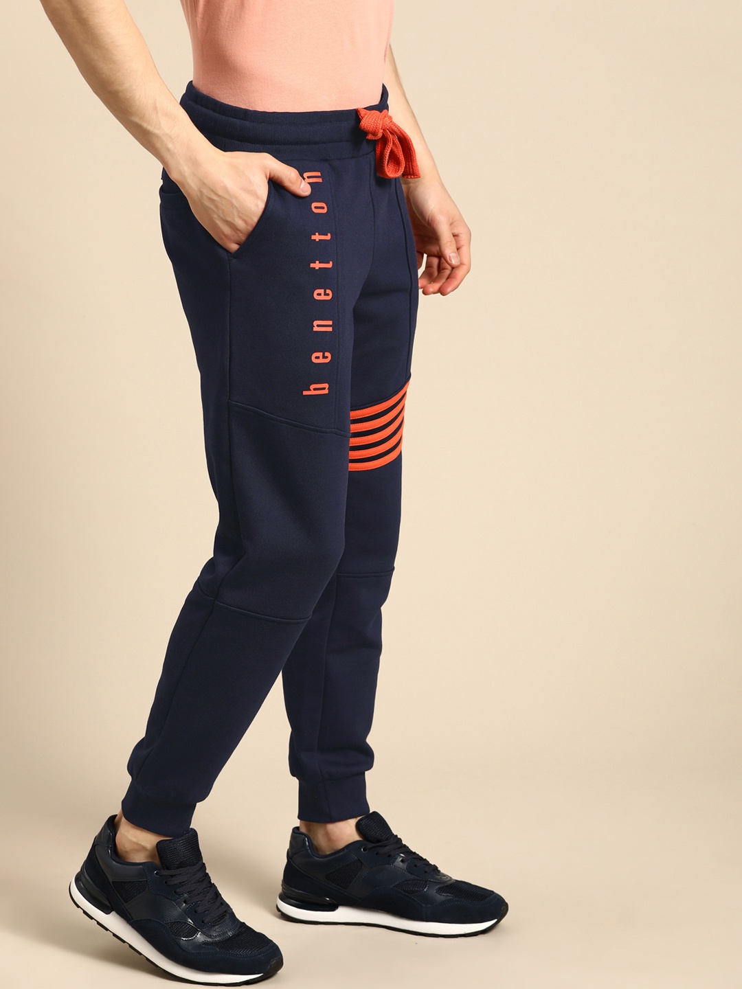 

United Colors of Benetton Men Navy Blue Brand Logo Print Joggers