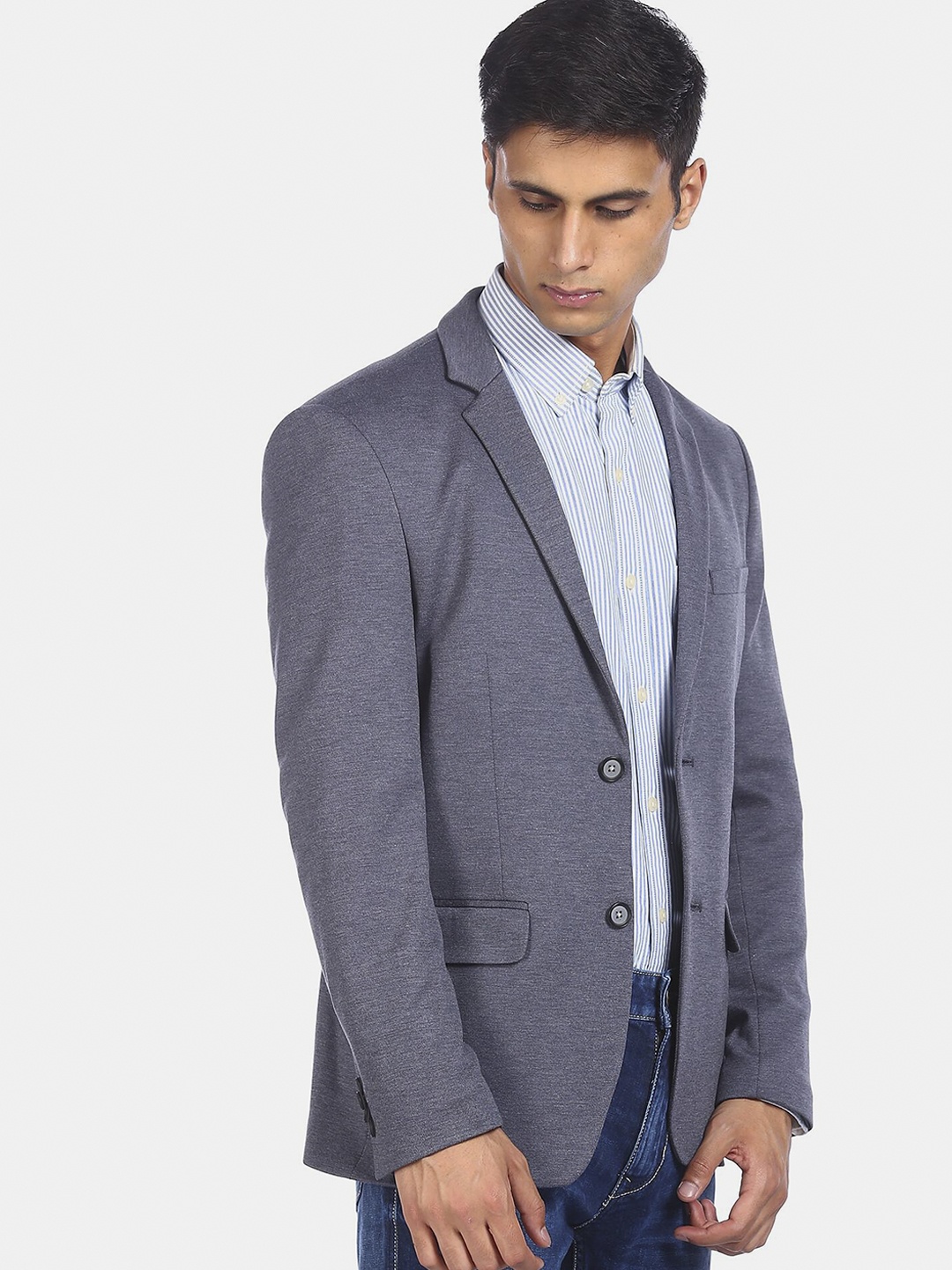 

Flying Machine Men Blue Solid Single Breasted Casual Blazer