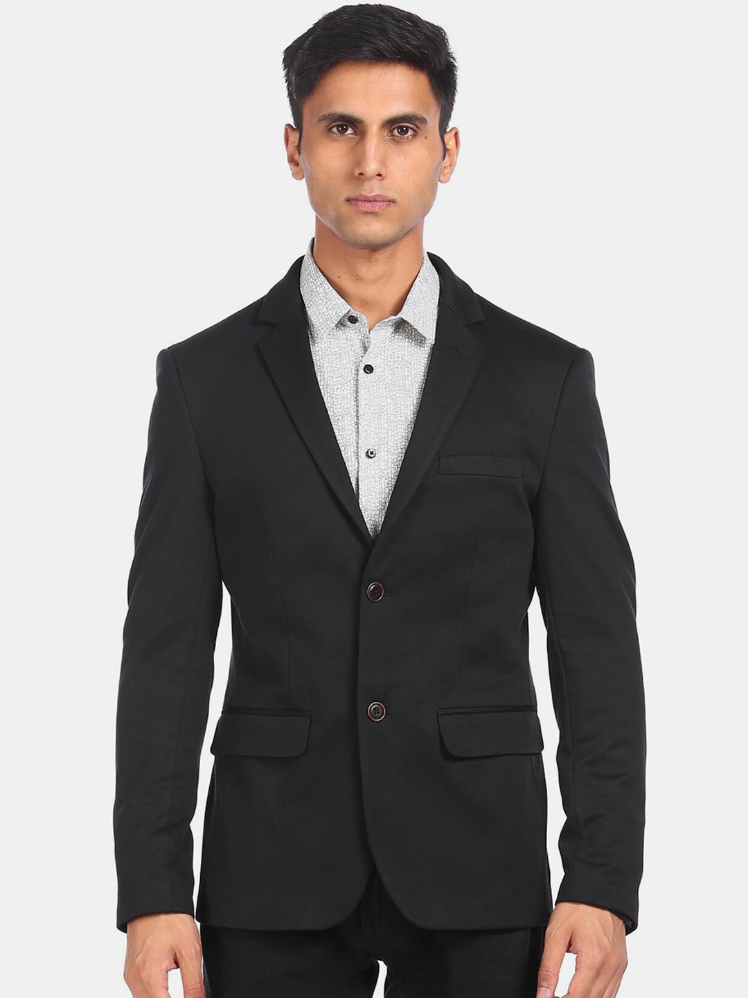 

Flying Machine Men Black Solid Single-Breasted Casual Blazer