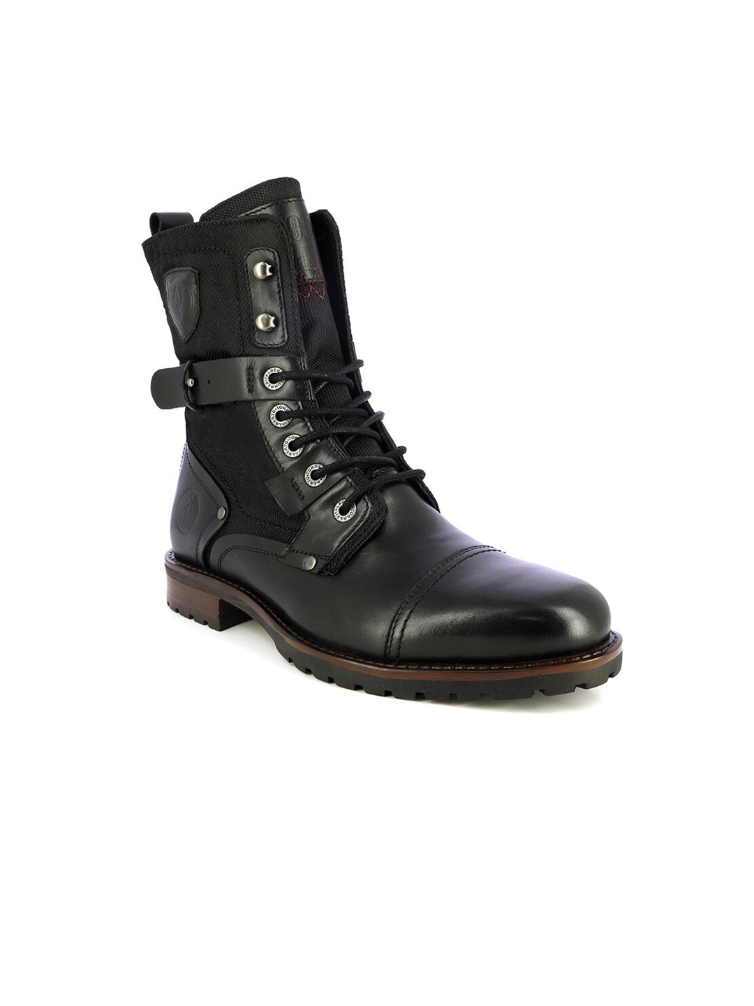 

Alberto Torresi Men Black Leather High-Top Military Combat Flat Boots