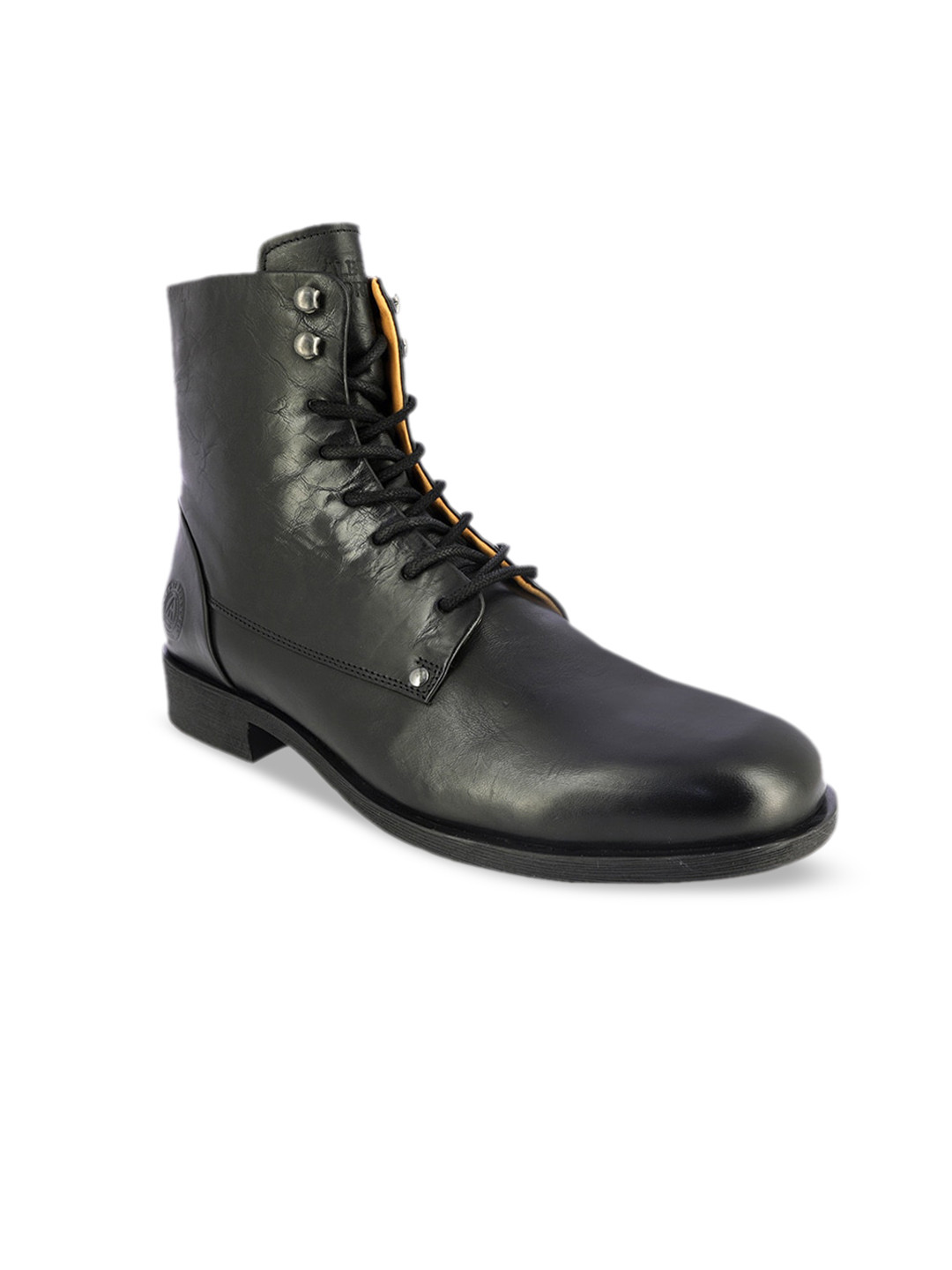 

Alberto Torresi Men Black Solid Leather Mid-Top Formal Boots