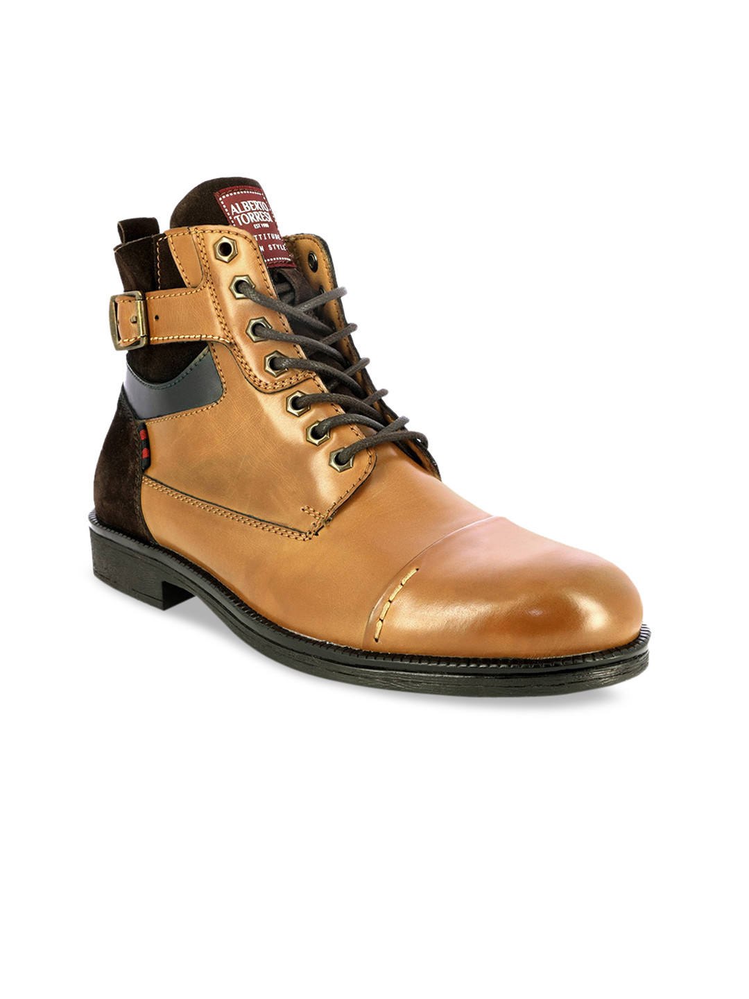 

Alberto Torresi Men Tan Brown Leather Flat Boots
