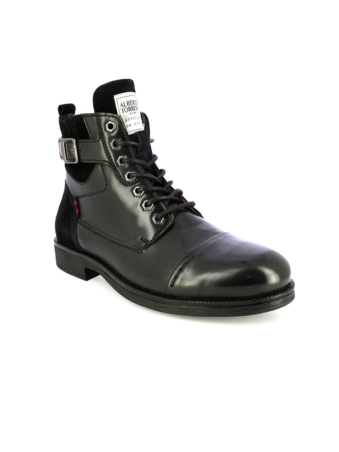 

Alberto Torresi Men Black Leather Flat Boots