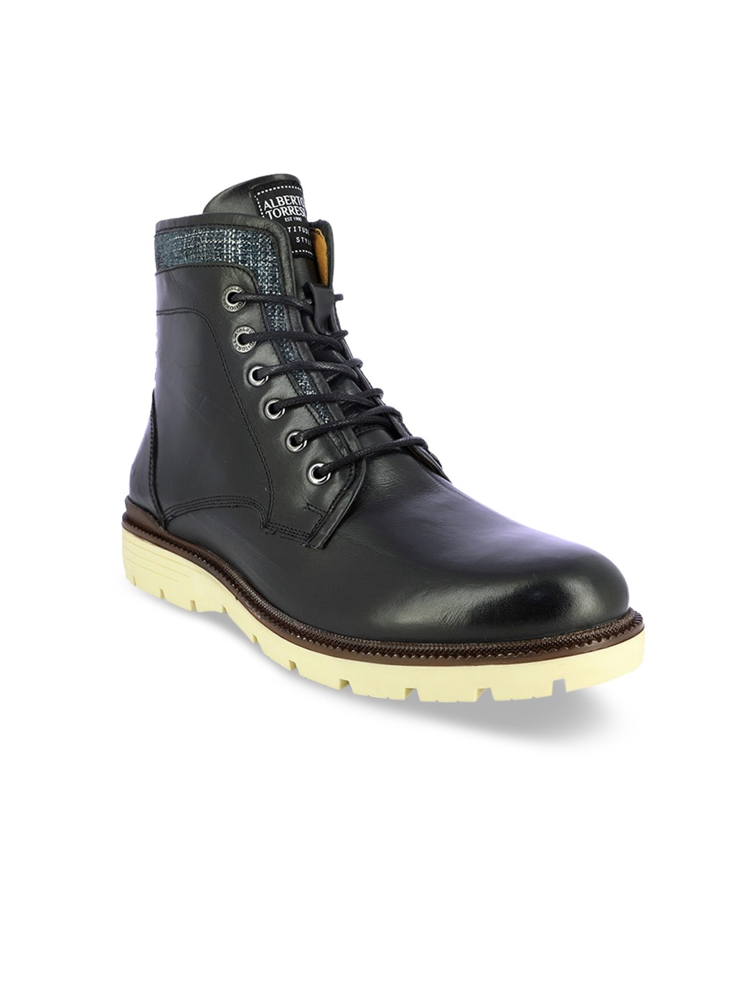 

Alberto Torresi Men Black Solid Leather Mid-Top Formal Boots