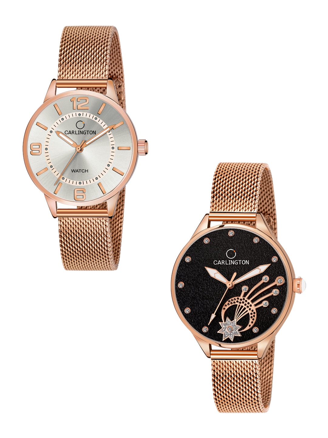 

CARLINGTON Women Set of 2 Analogue Watch - CT2002 RoseWhite-CT2020 RoseBlack, Multi