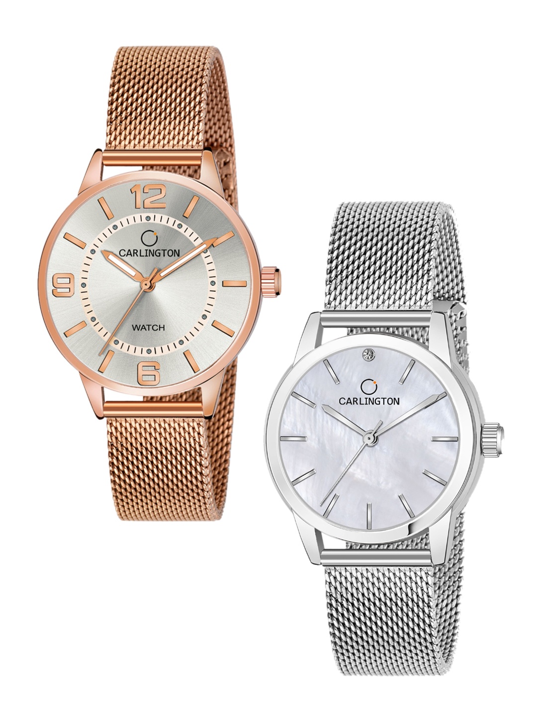 

CARLINGTON Women Set of 2 Analogue Watch - CT2002 RoseWhite-CT2010 Silver, Multi