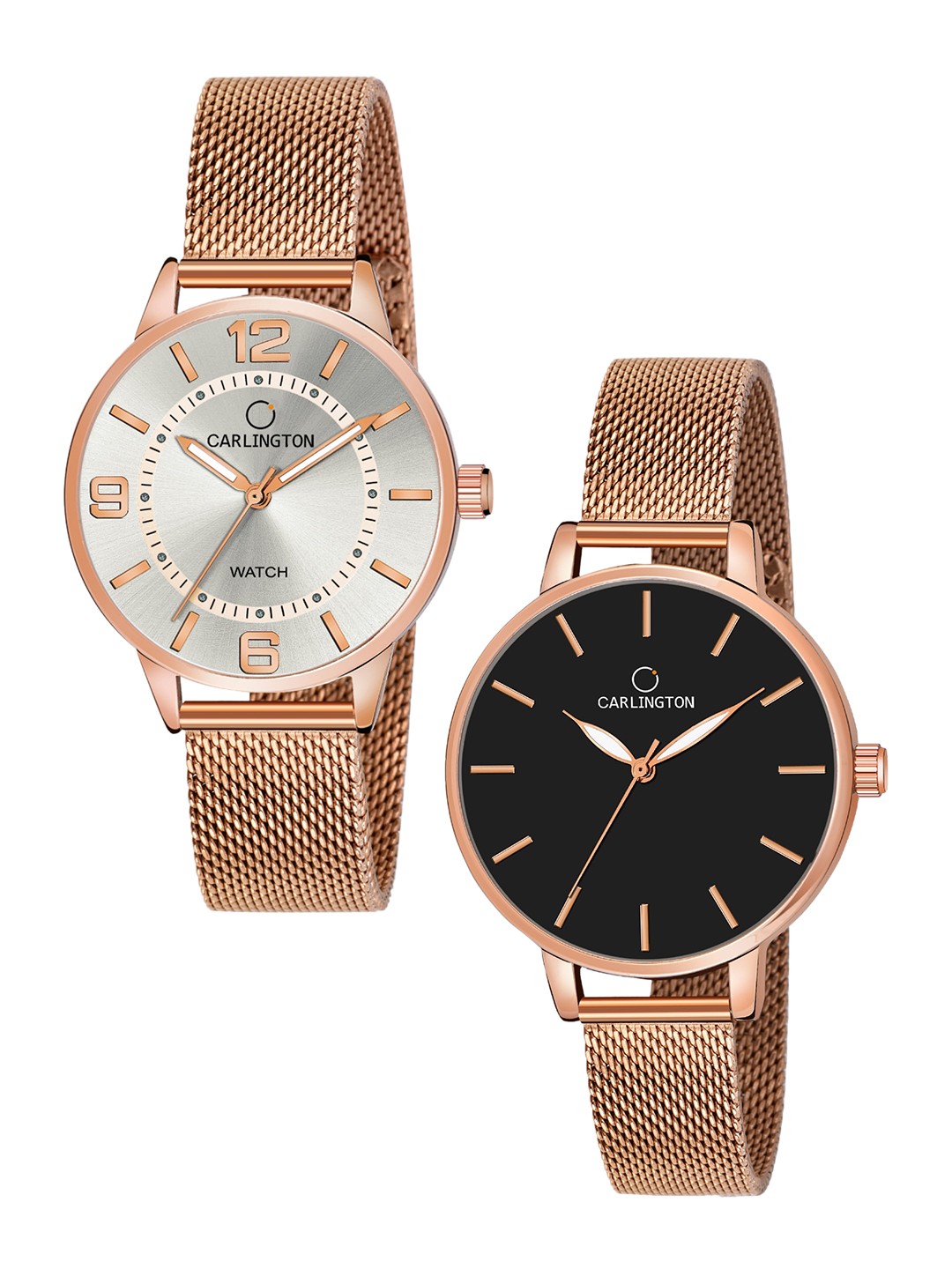 

CARLINGTON Women Set of 2 Analogue Watch - CT2002 RoseWhite-CT2014 RoseBlack, Multi