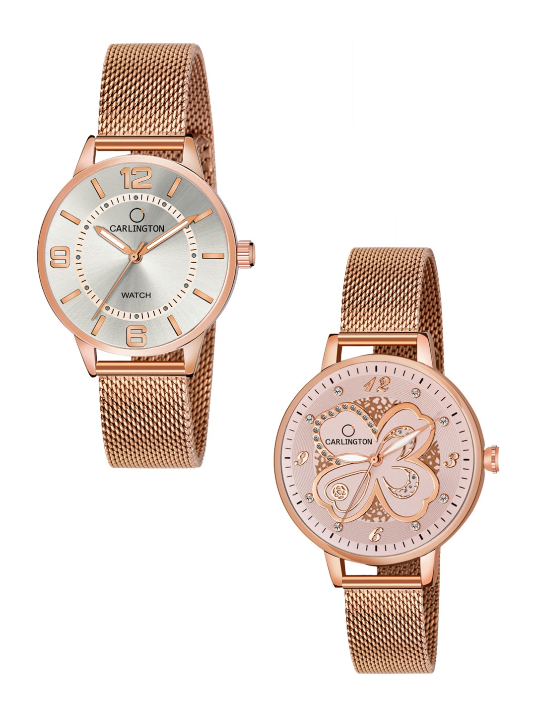 

CARLINGTON Women Set of 2 Analogue Watch - CT2002 RoseWhite-CT2019 RoseGold, Multi