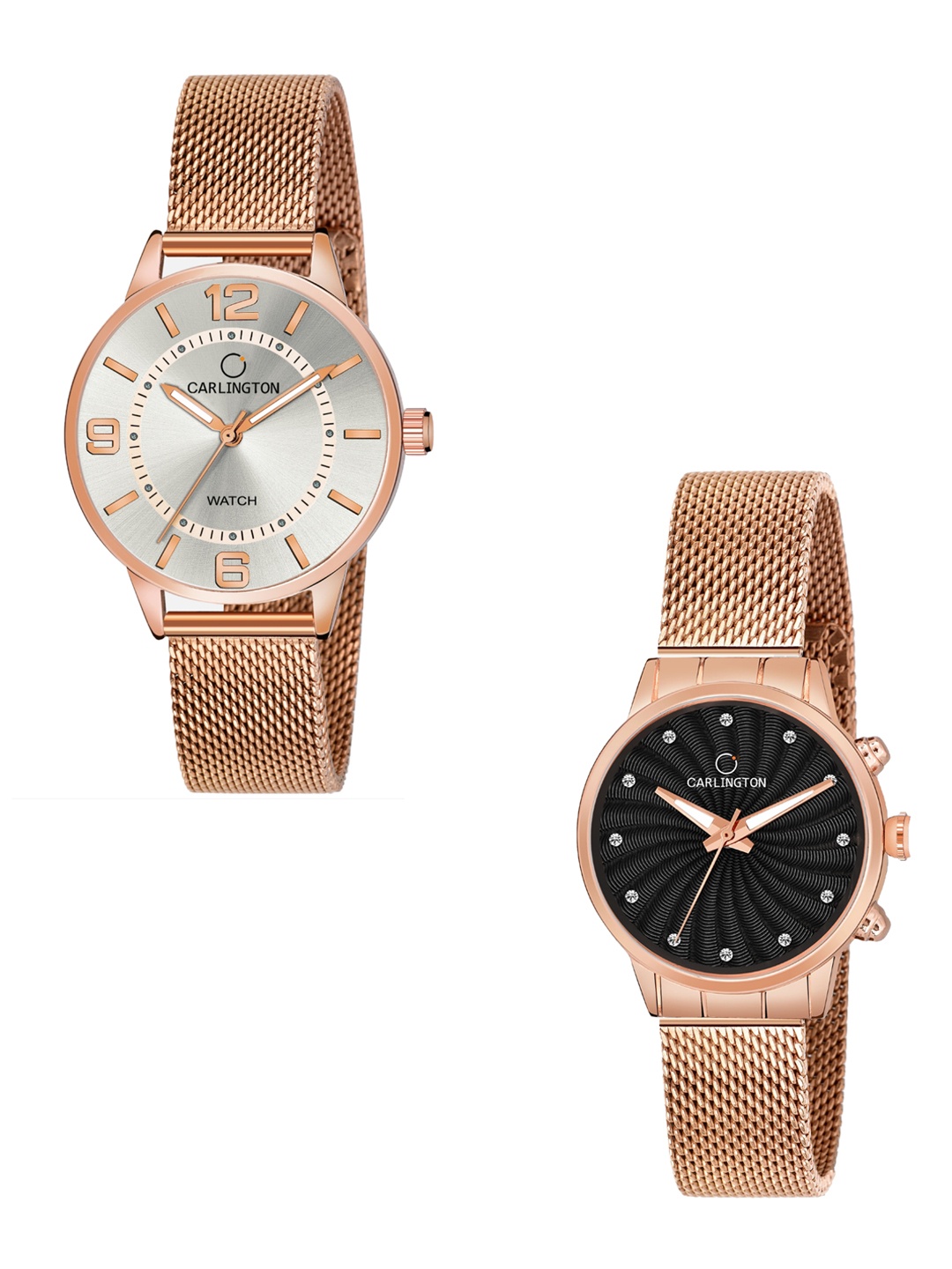 

CARLINGTON Women Set of 2 Analogue Watch - CT2002 RoseWhite-CT2017 RoseBlack, Multi