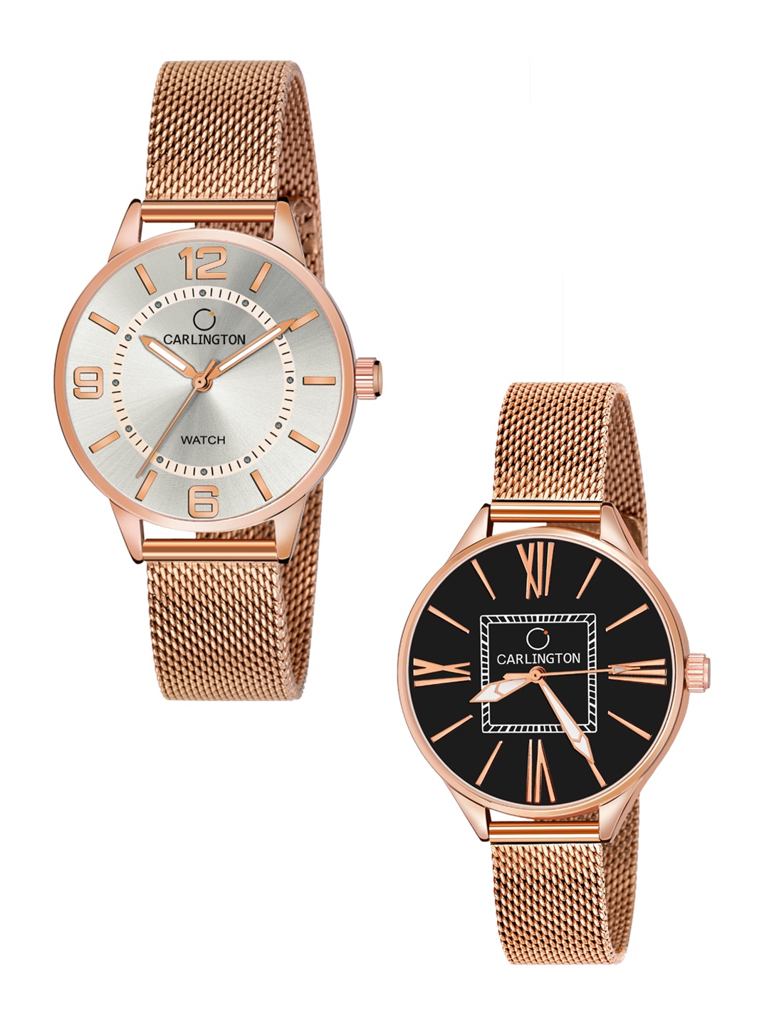 

CARLINGTON Women 2 Stainless Steel Bracelet Style Straps Analogue Watch, Rose gold