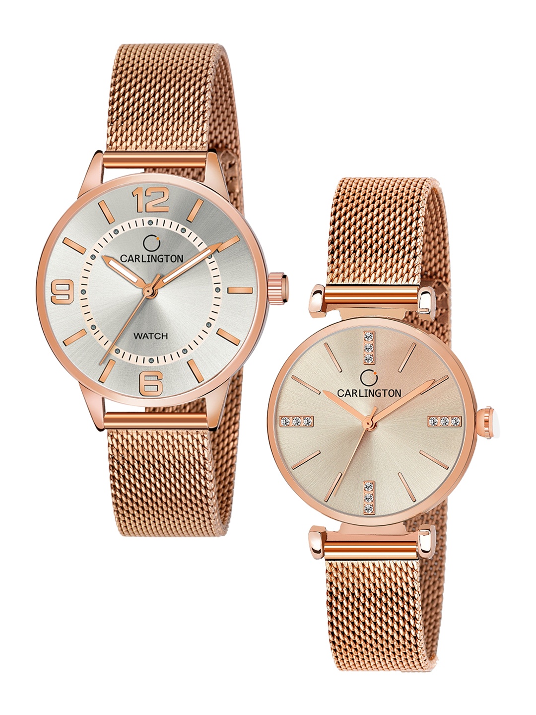 

CARLINGTON Women Set of 2 Analogue Watch - CT2002 RoseWhite-CT2011 RoseGold, Multi